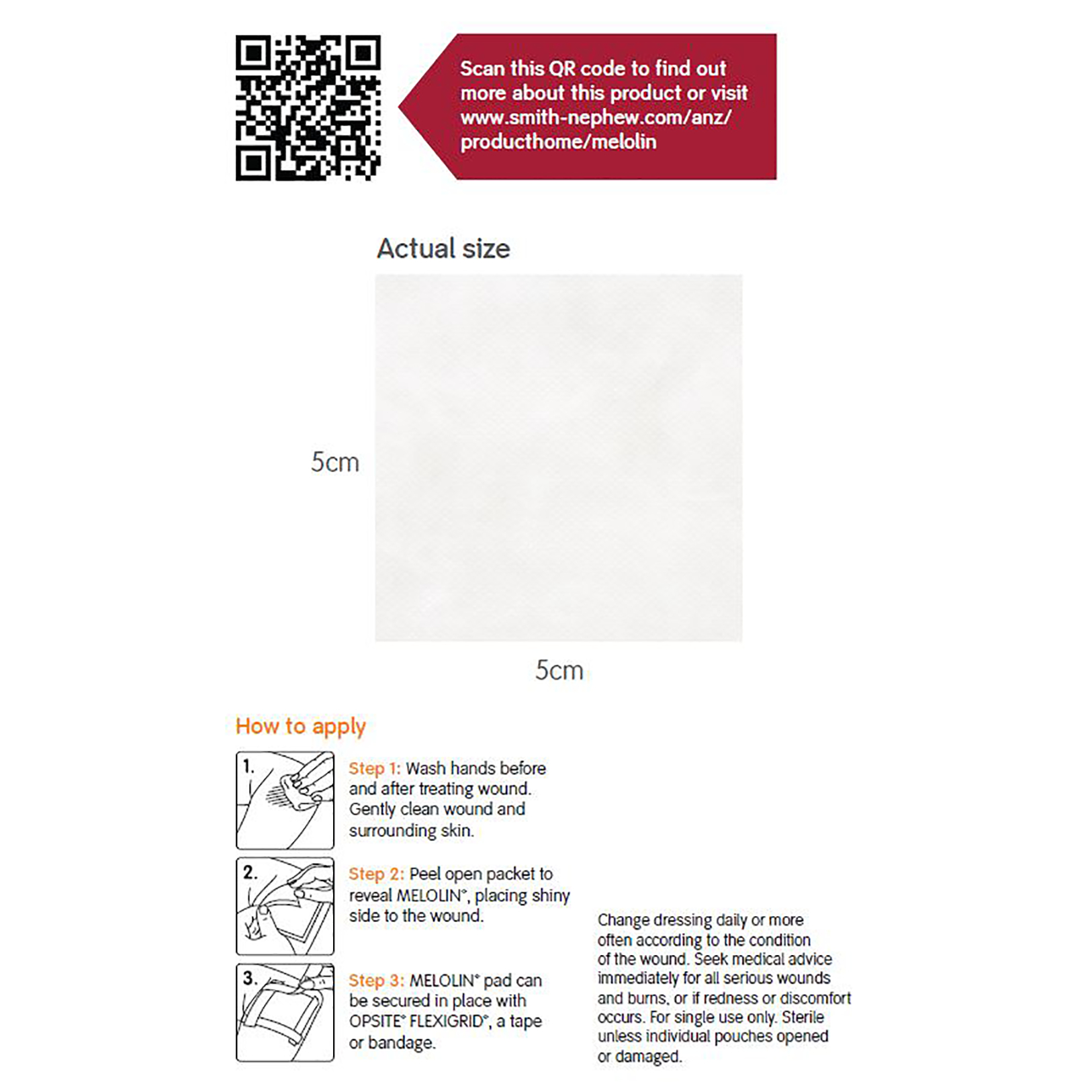 Melolin Dressing 5cm X 5cm - 1 each - Image 2