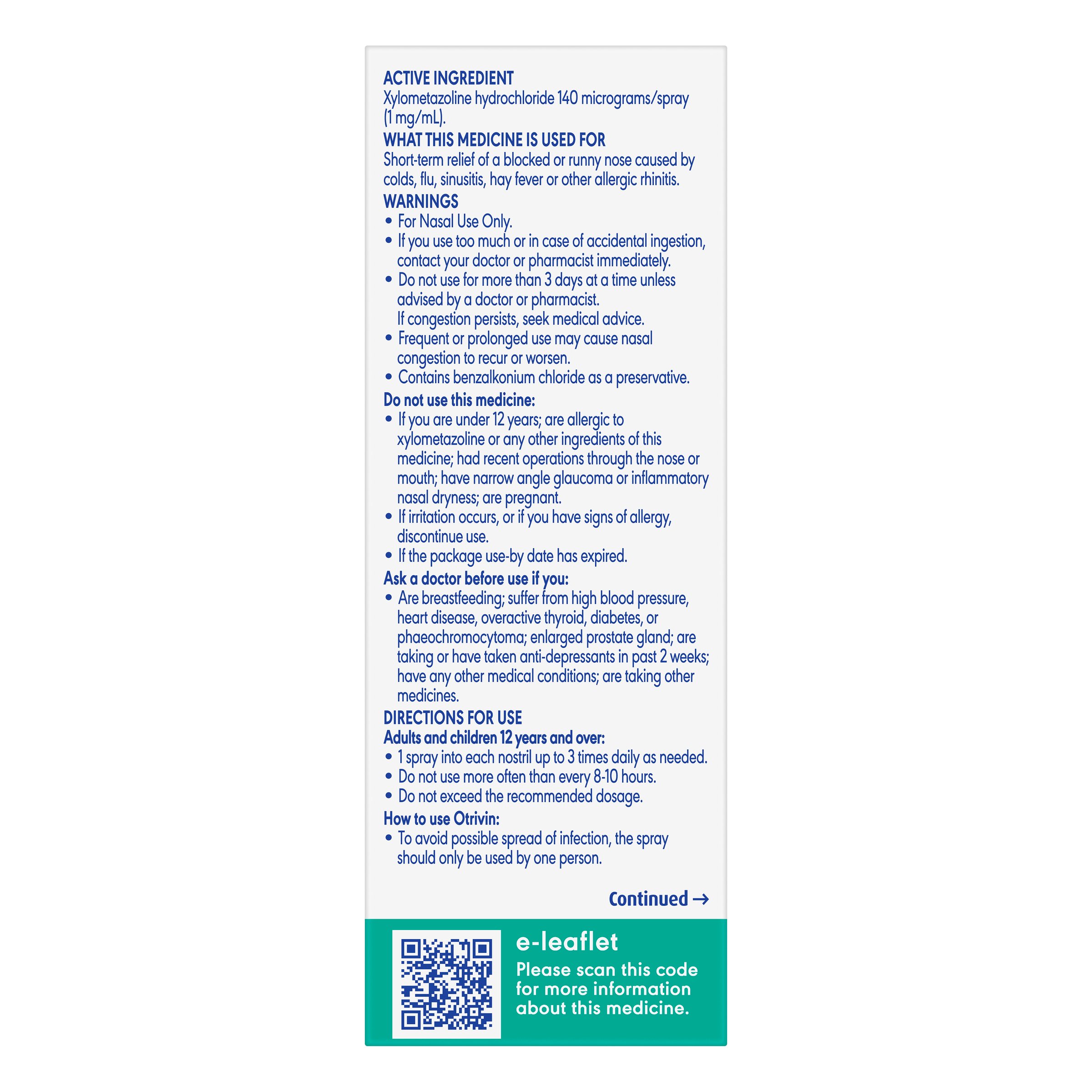 Otrivin Menthol Nasal Spray 10ml - Image 2
