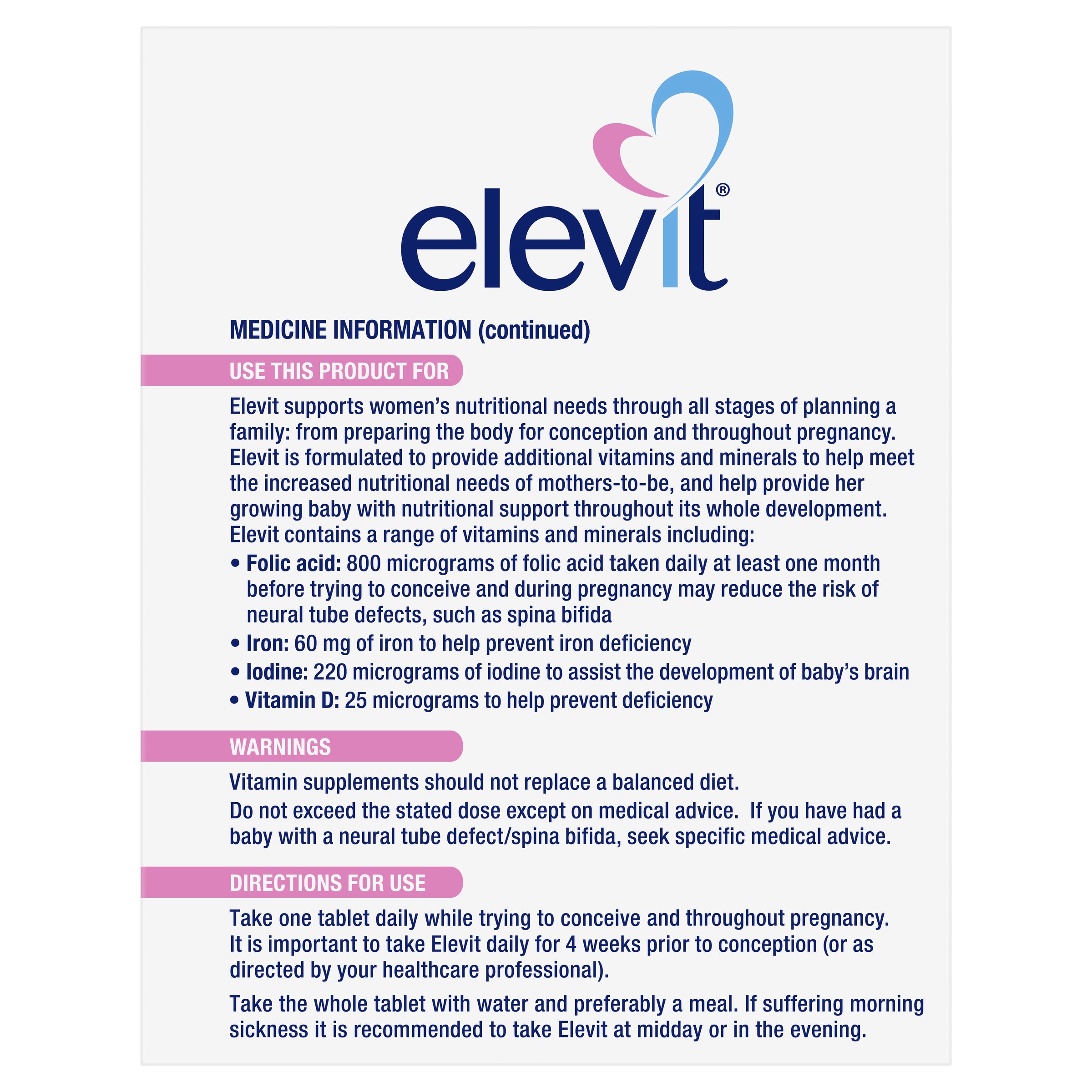 Elevit Pre-Conception & Pregnancy 100 tablets - Image 2