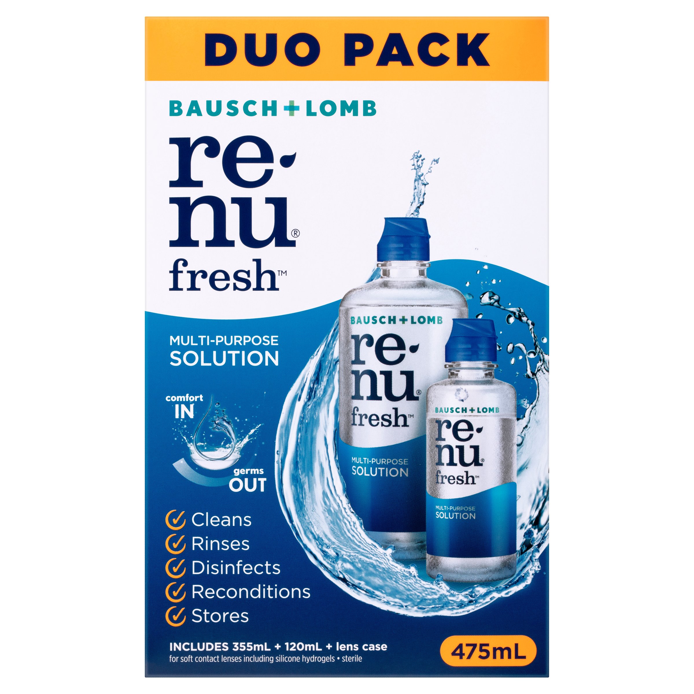 Bausch & Lomb Renu Fresh Multi-Purpose Solution Duo Pack (355ml+120ml) 475ml - Image 1