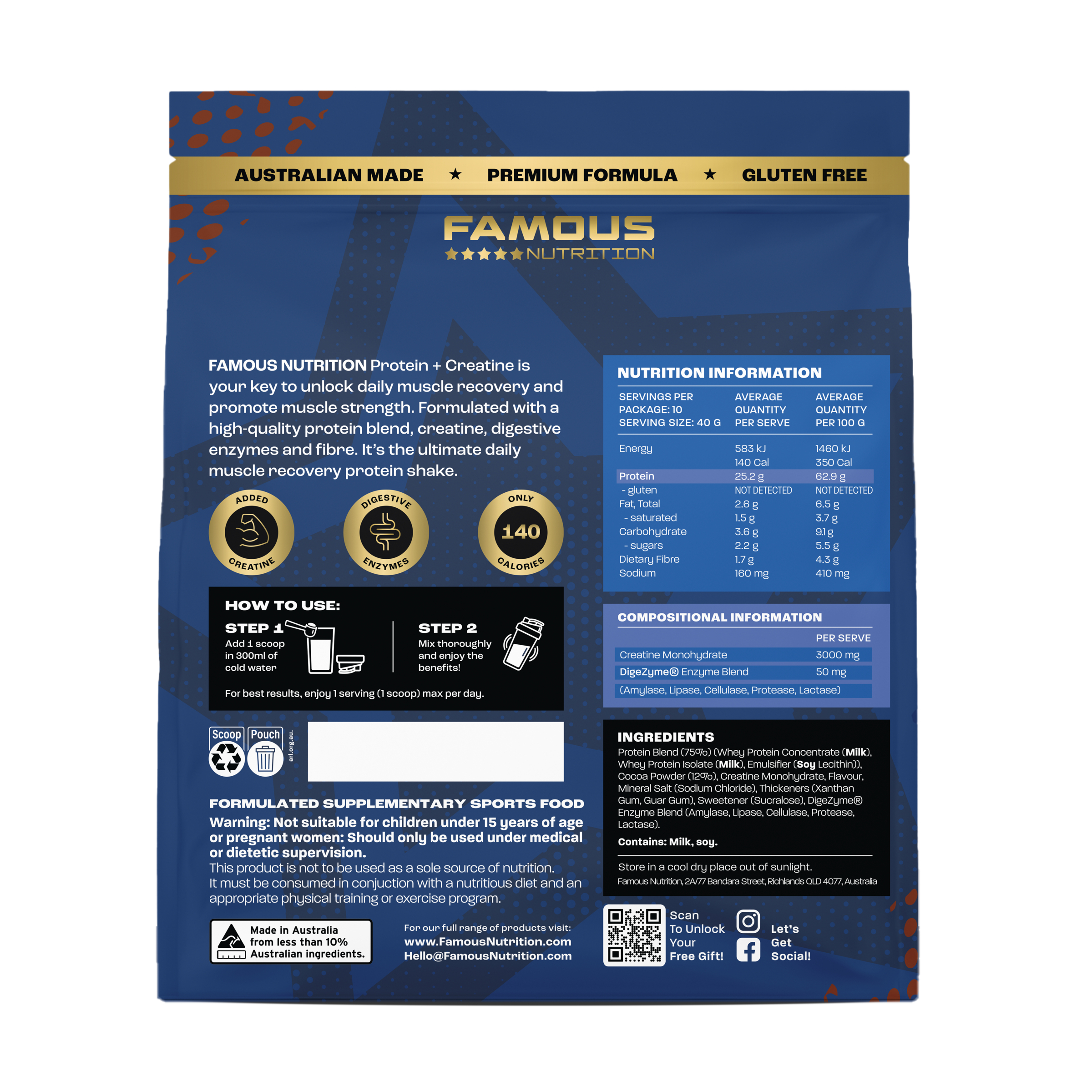Famous Nutrition Protein + Creatine Chocolate Milkshake 400g - Image 2