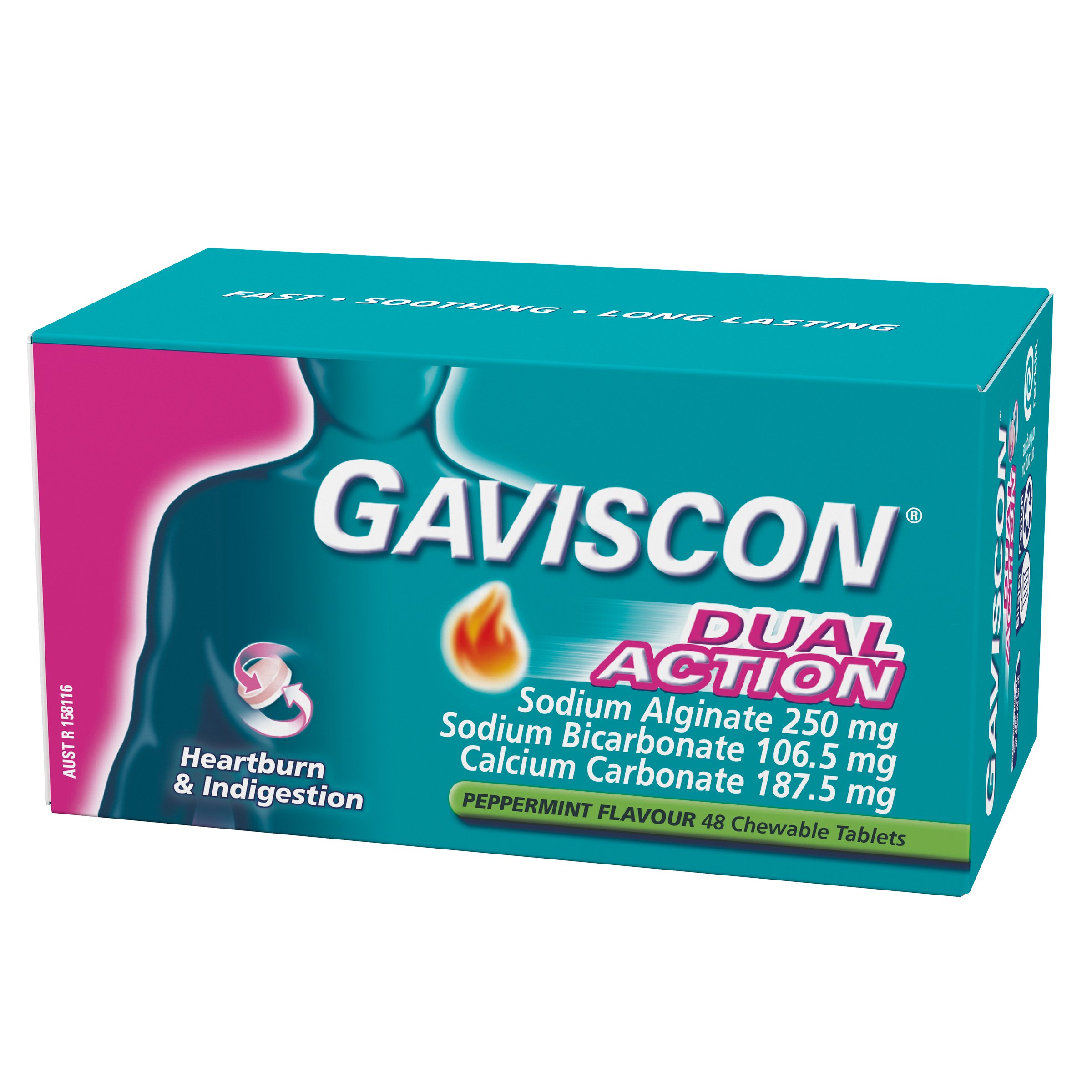 Gaviscon Dual Action Peppermint Flavour 48 chewable tablets - Image 3