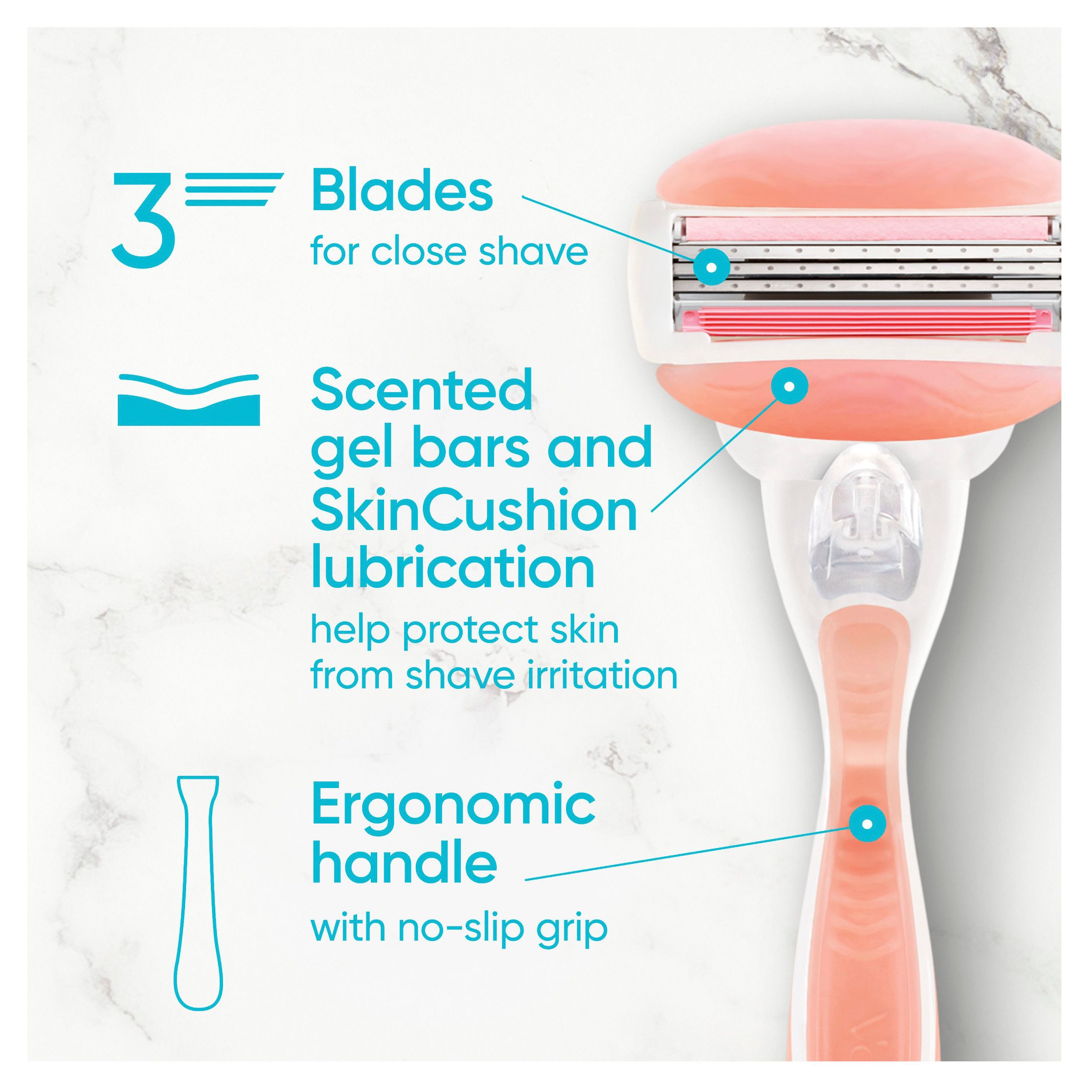 Gillette Venus Comfortglide White Tea Razor Handle + 2 Cartridges 1 pack - Image 3