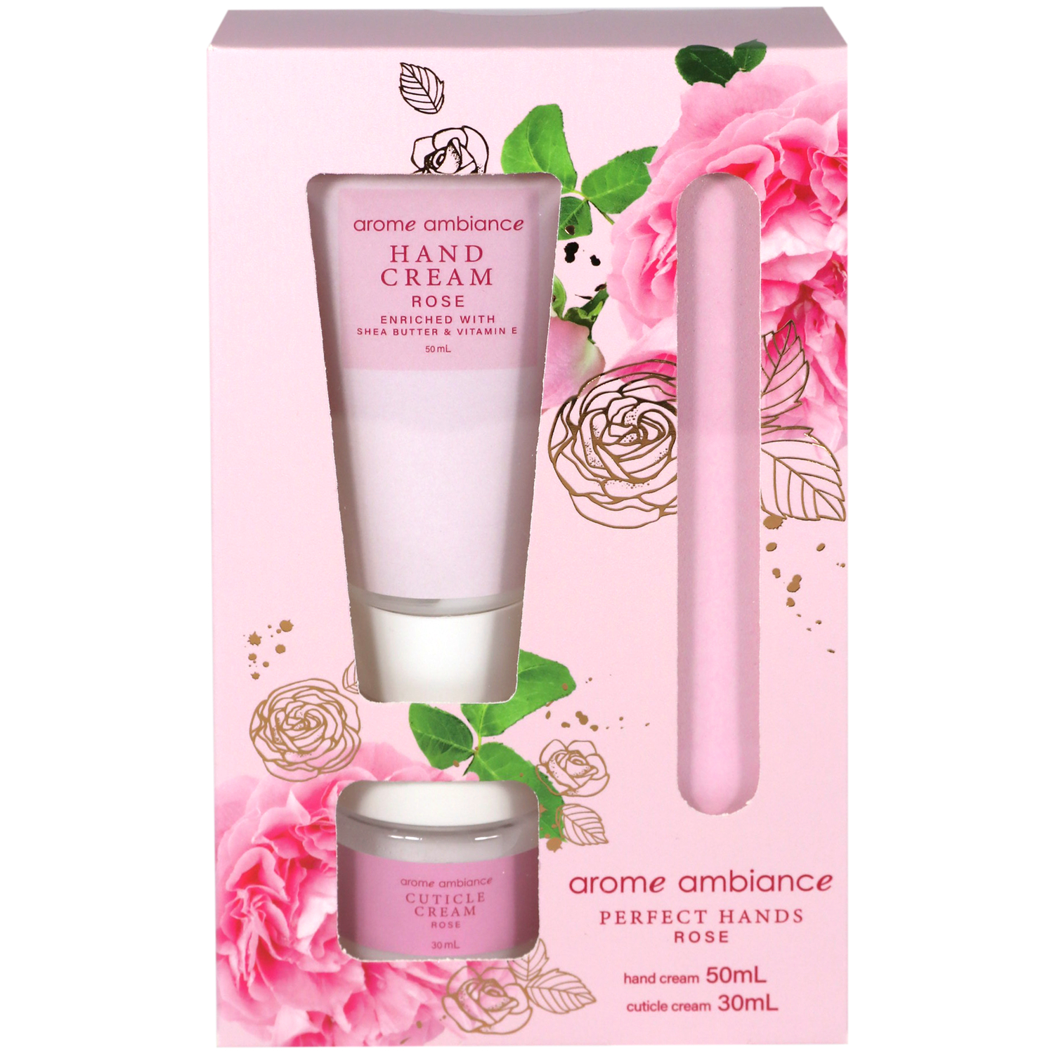 Arome Ambiance Floral Glimmer Perfect Hands Gift Set Rose 3 piece