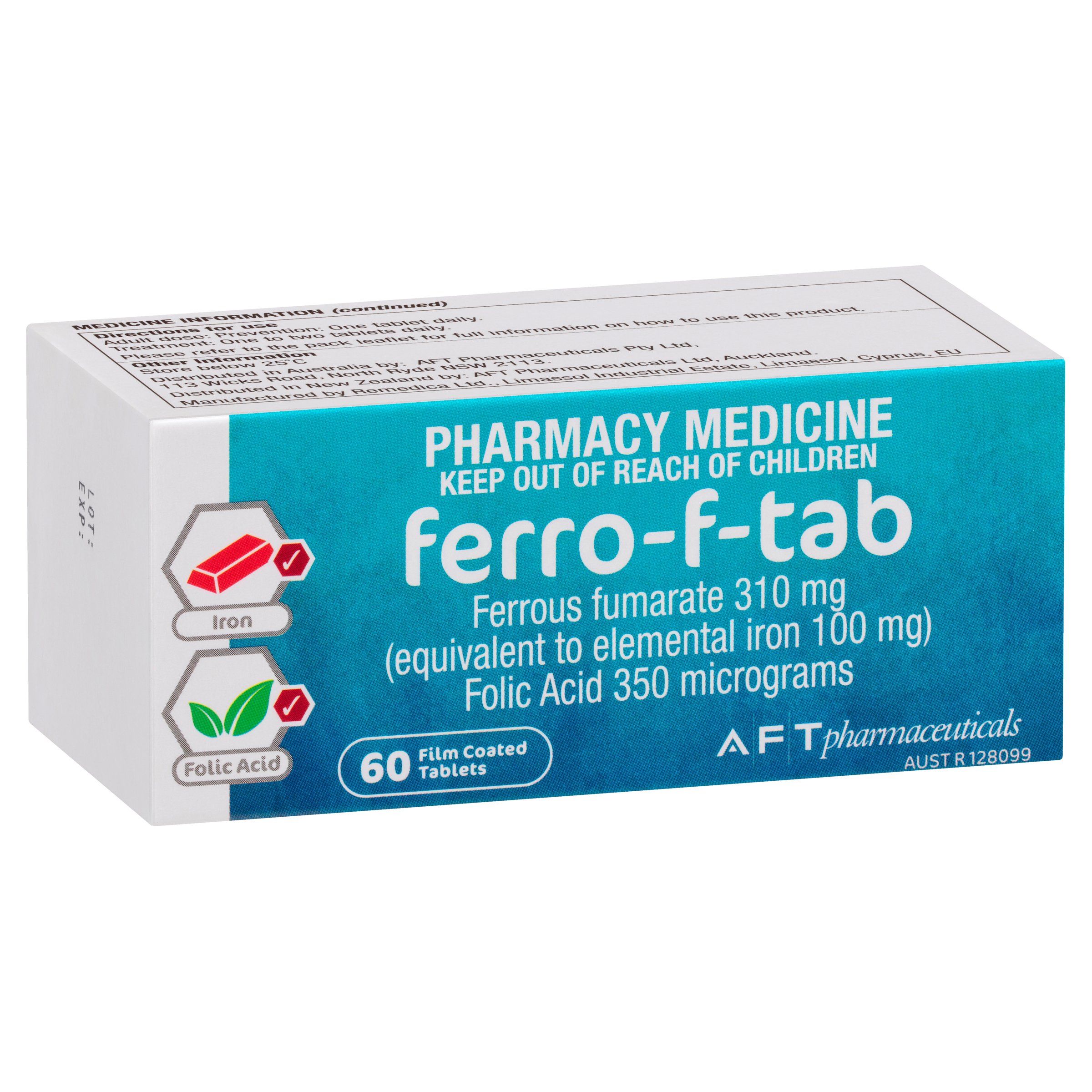 Ferro-F-Tab Iron & Folic Acid - 60 tablets - Image 5