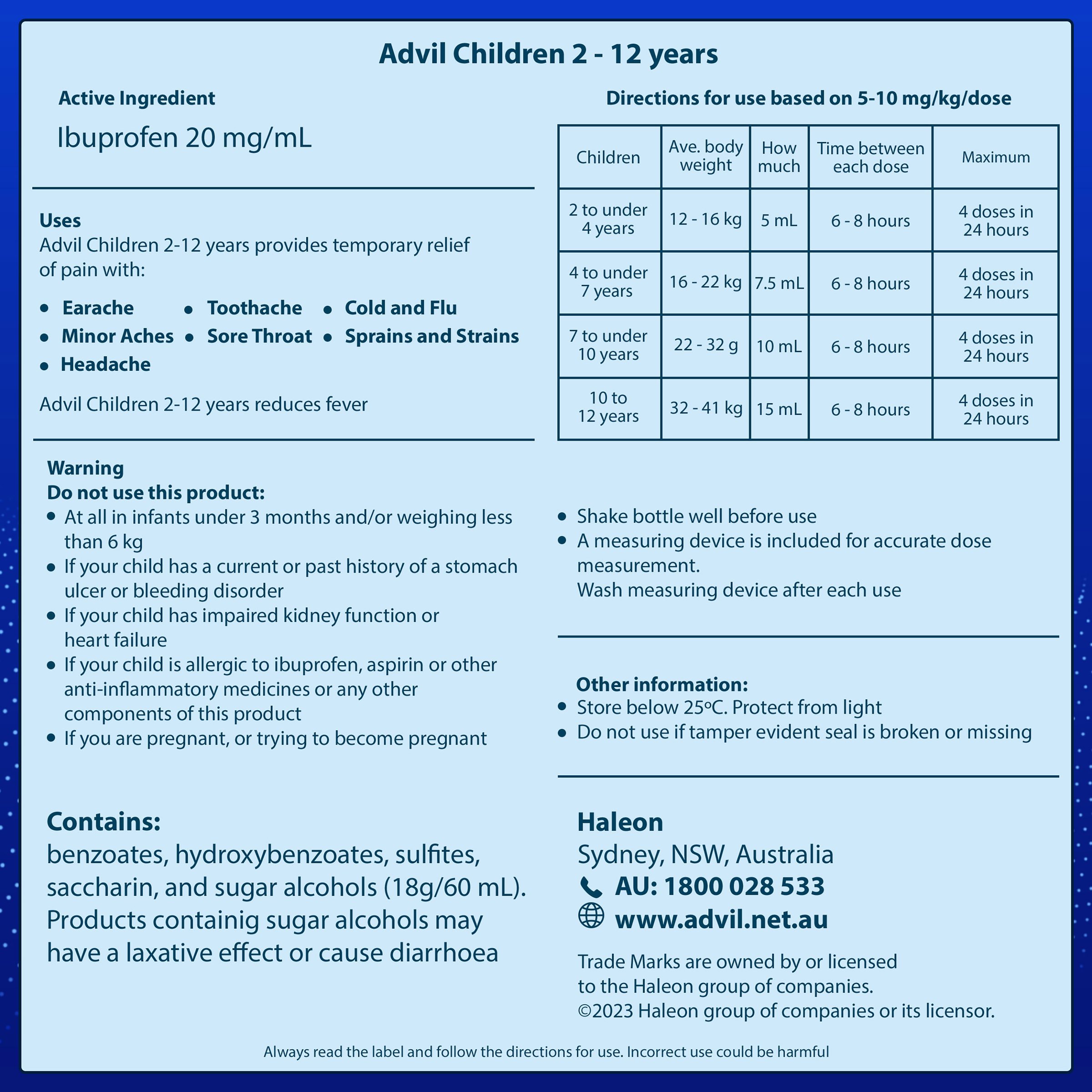 Advil Children’s Pain & Fever Relief 2yrs - 12 yrs Suspension 200ml - Image 5