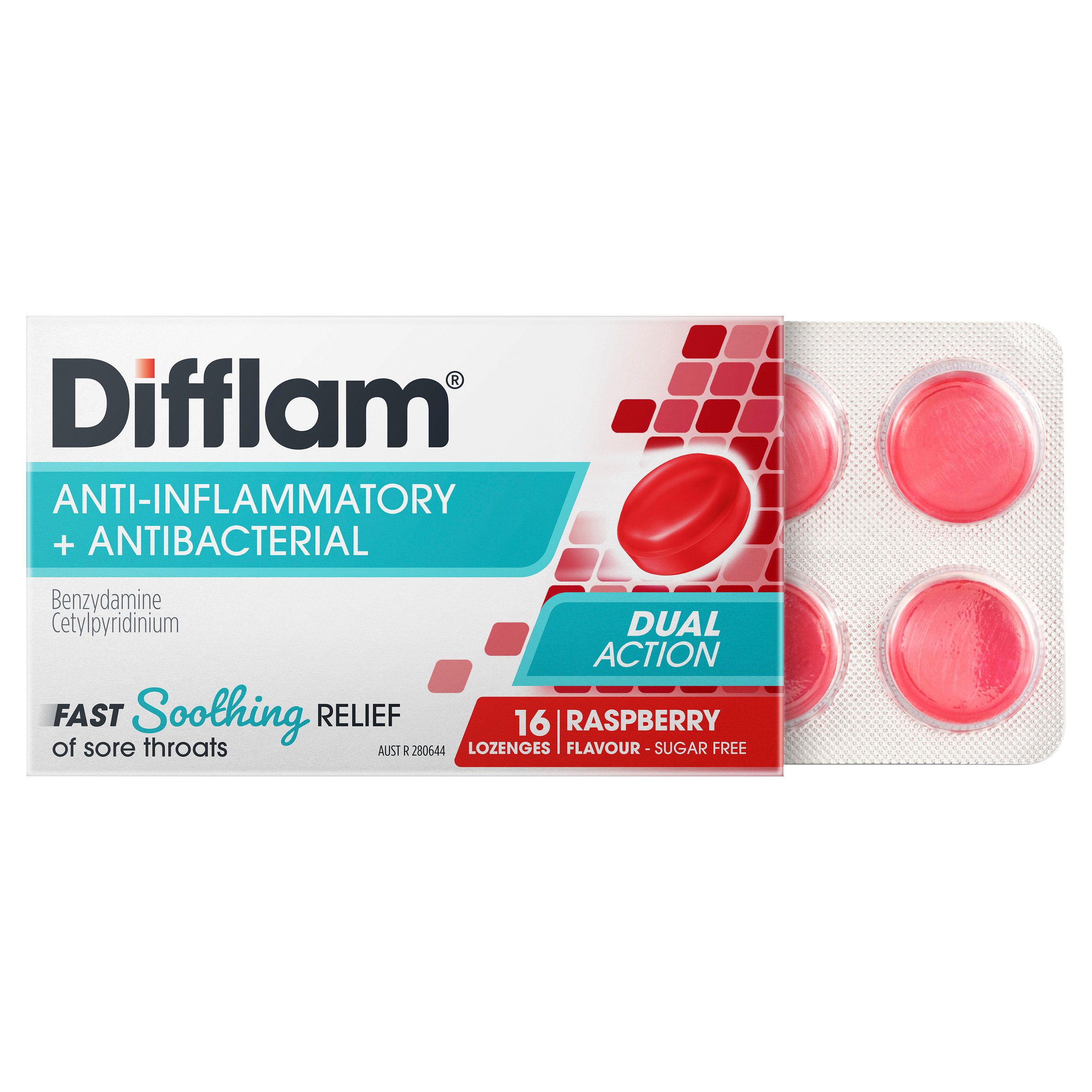 Difflam Sore Throat Raspberry Sugar Free 16 lozenges - Image 5