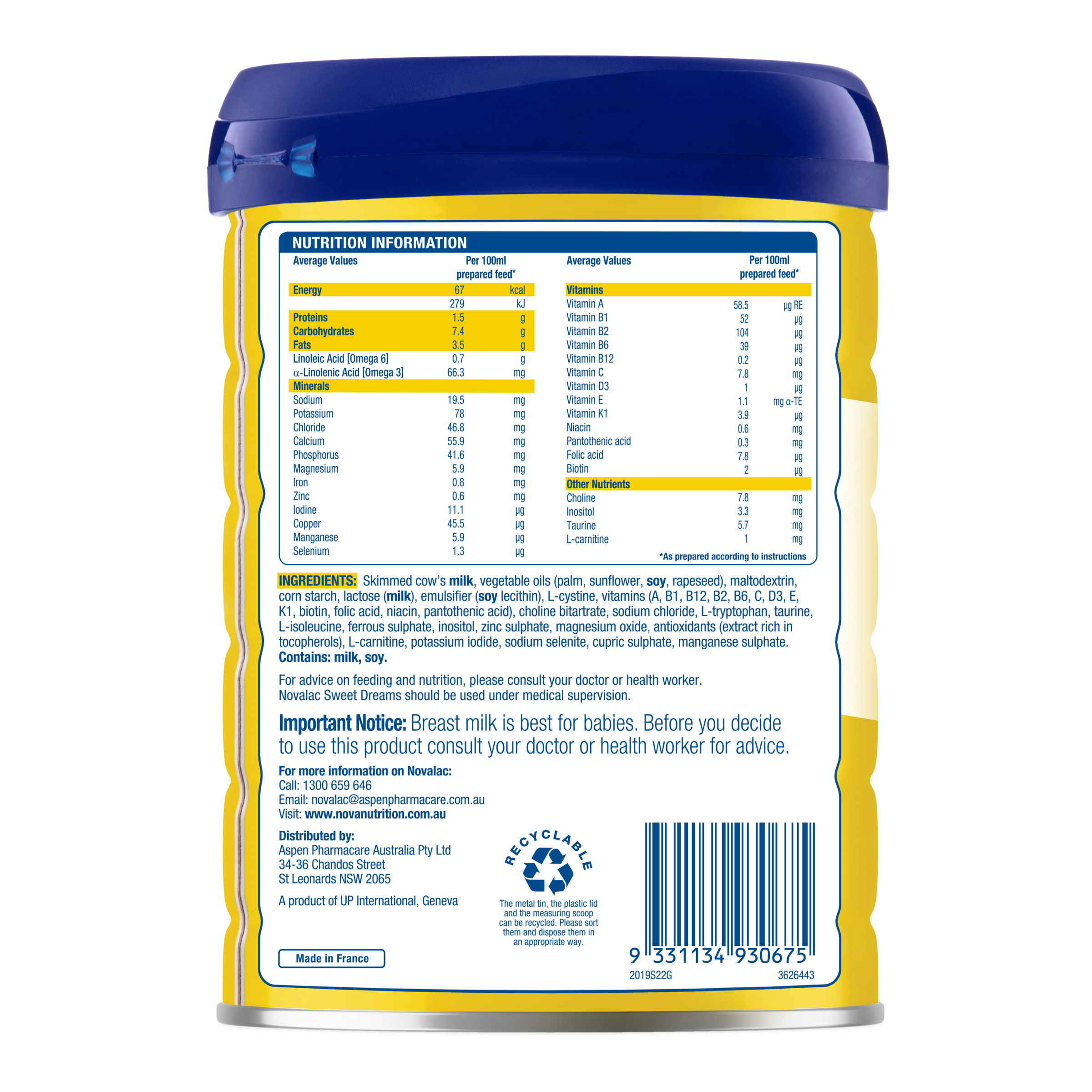 Novalac Infant Formula Sweet Dreams 0-12 Months 800g - Image 2