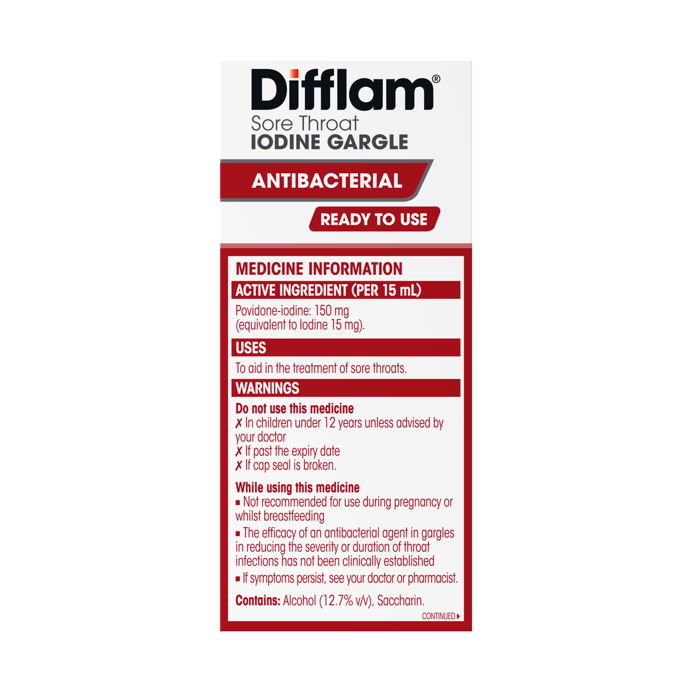Difflam Ready to Use Sore Throat Iodine Gargle 200ml - Image 3