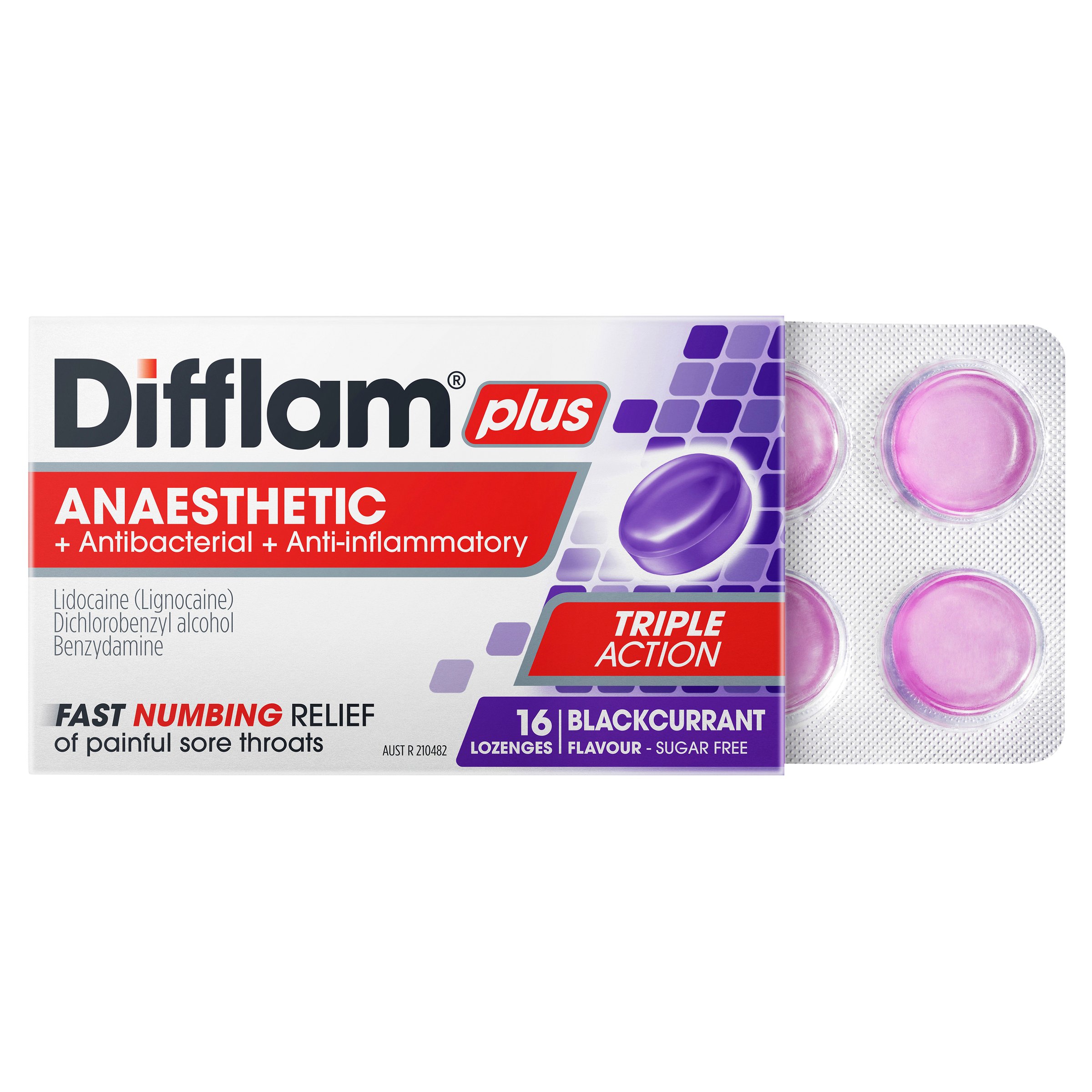 Difflam Plus Anaesthetic Triple Action Blackcurrant 16 lozenges - Image 6