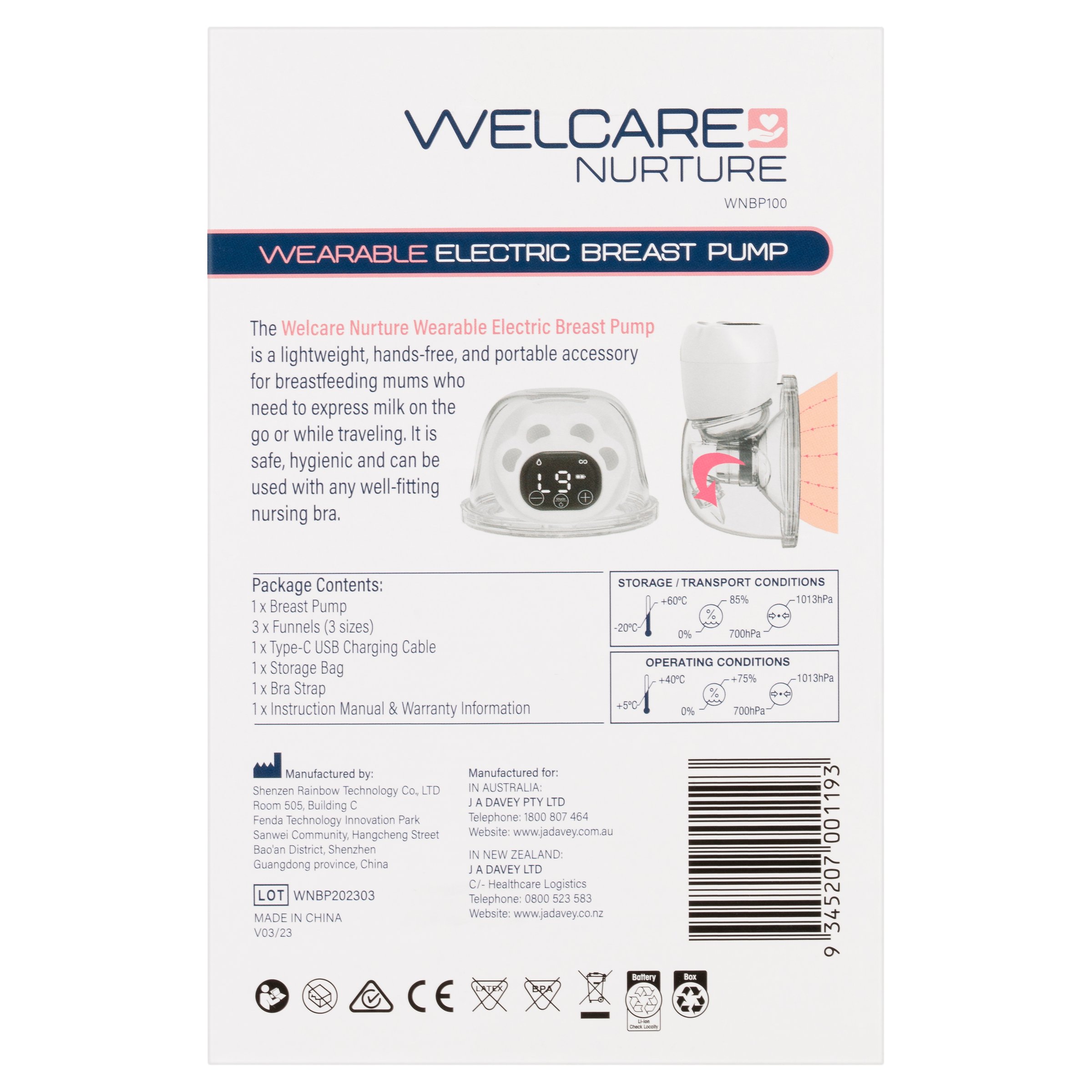 Welcare Nurture Wearable Electric Breast Pump Wnbp100 1 each - Image 2