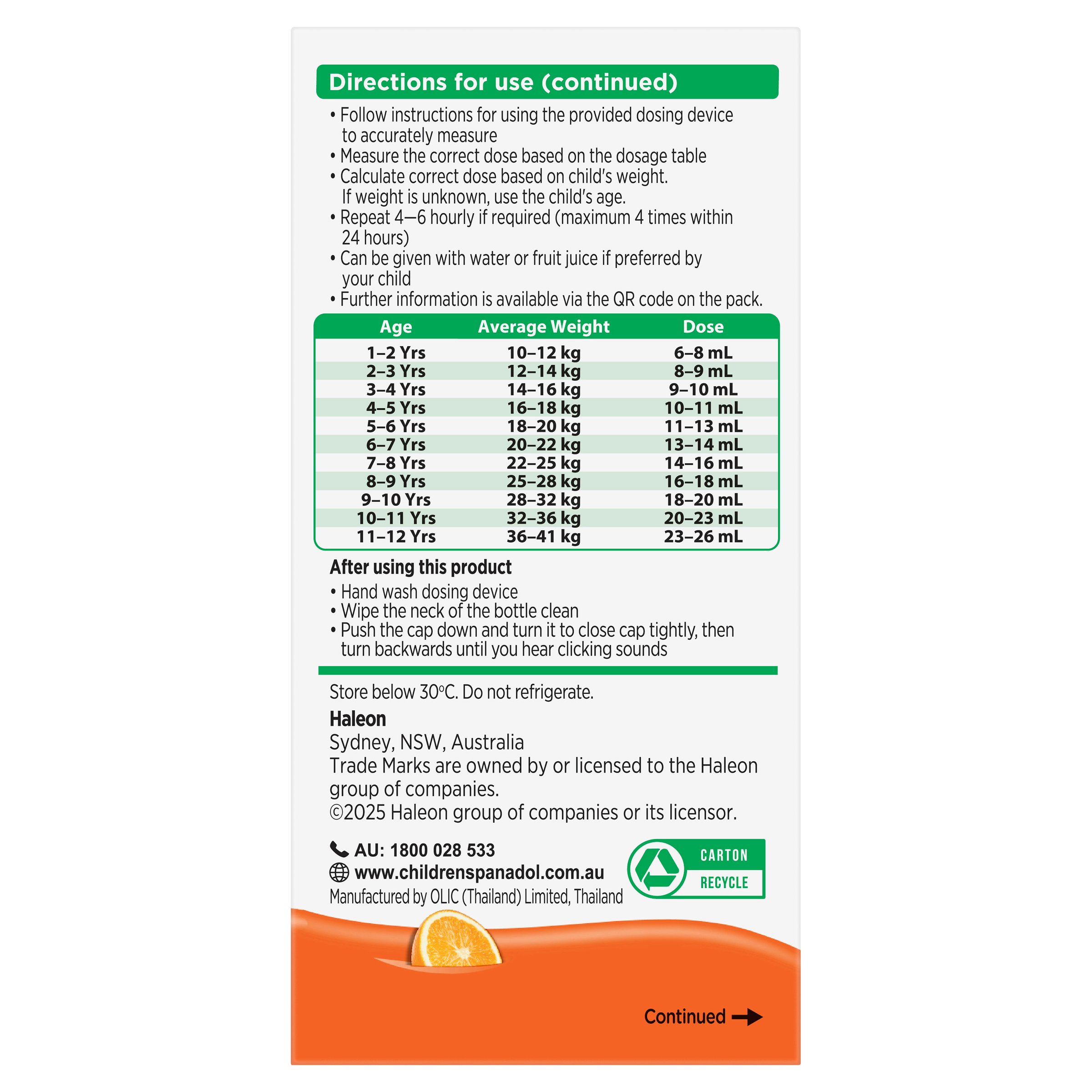 Panadol Children 1-5 Years Colourfree Suspension Orange Flavour 100ml - Image 2