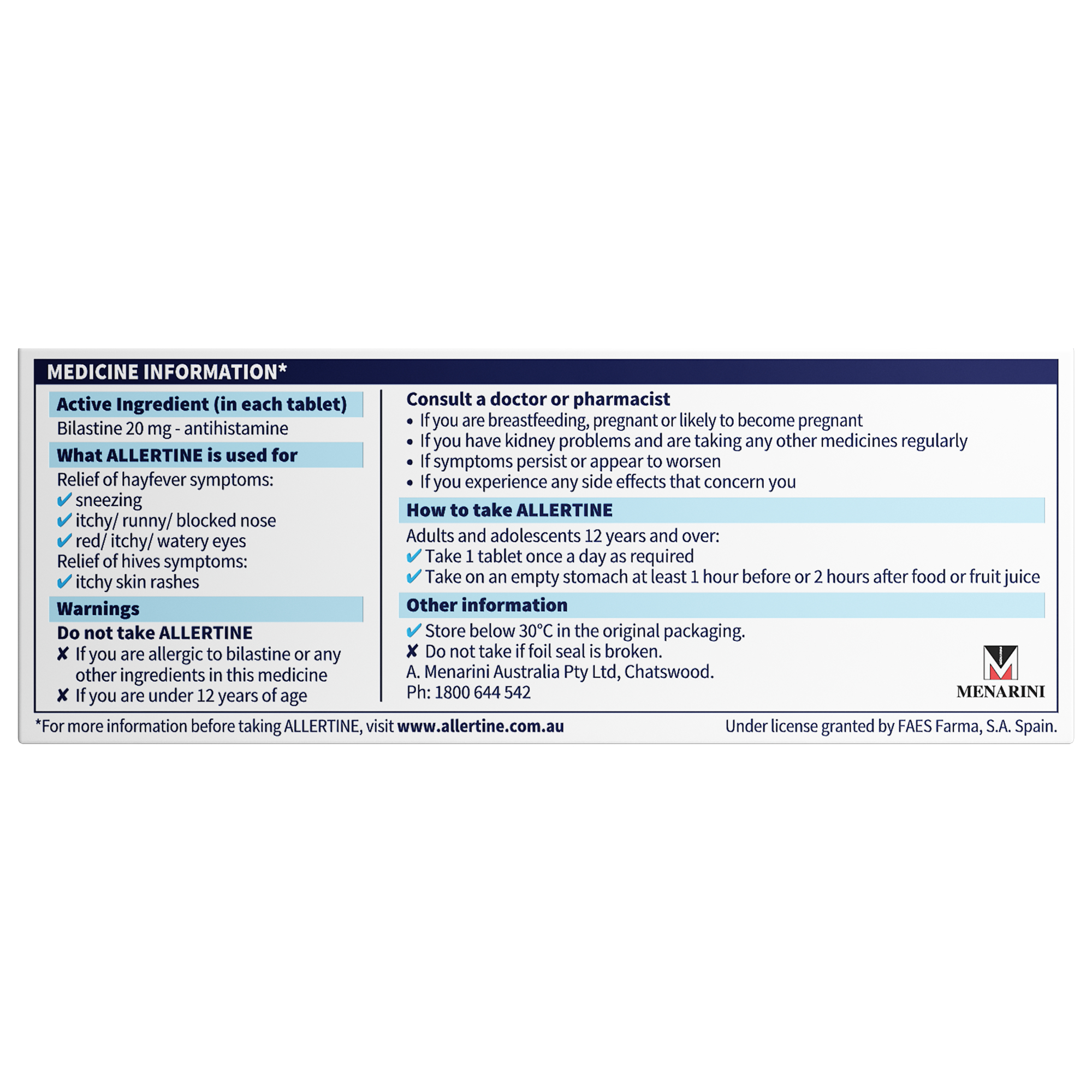Allertine Bilastine 20mg - 50 tablets - Image 2