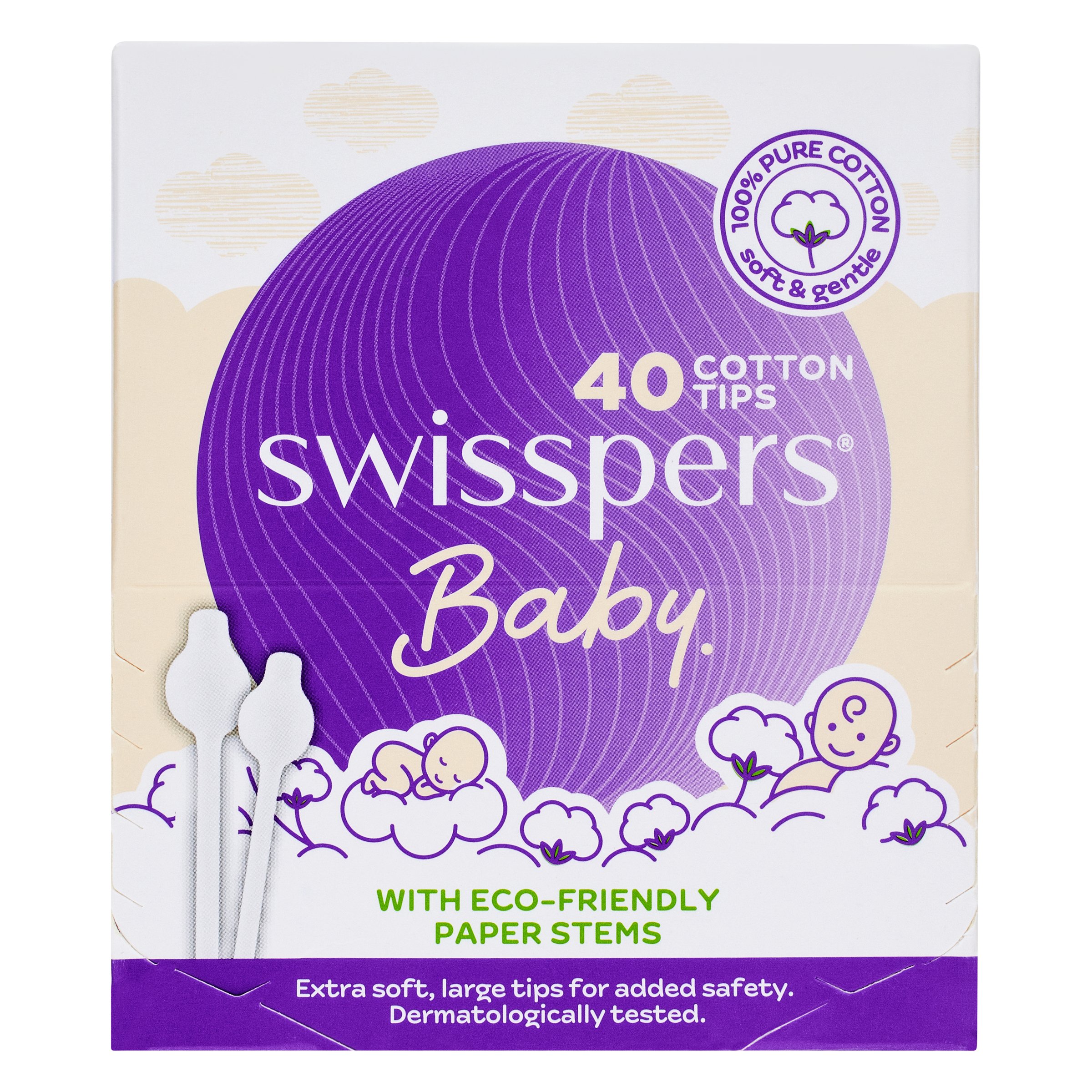 Swisspers Baby Cotton Tips Paper Stems 40 pack - Image 1