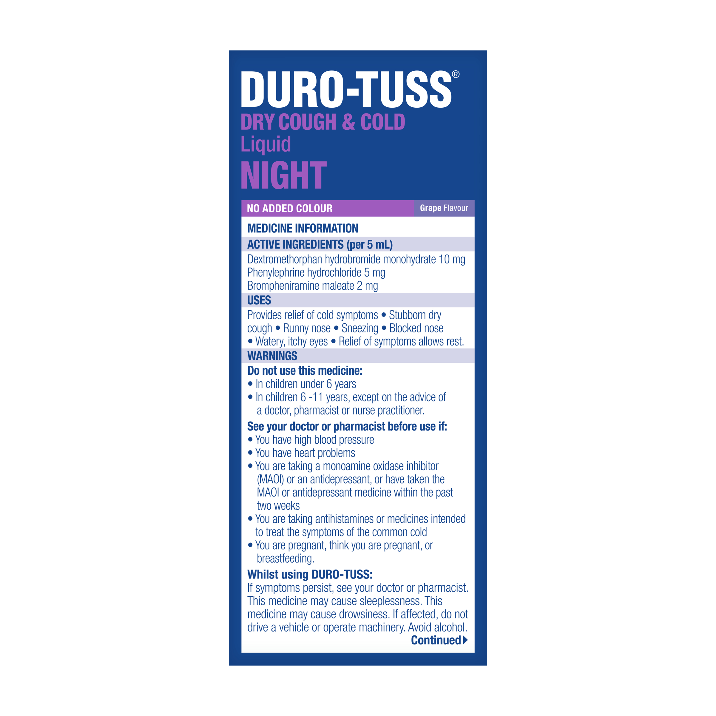 Duro-Tuss Dry Cough & Cold Liquid Night 200ml - Image 3