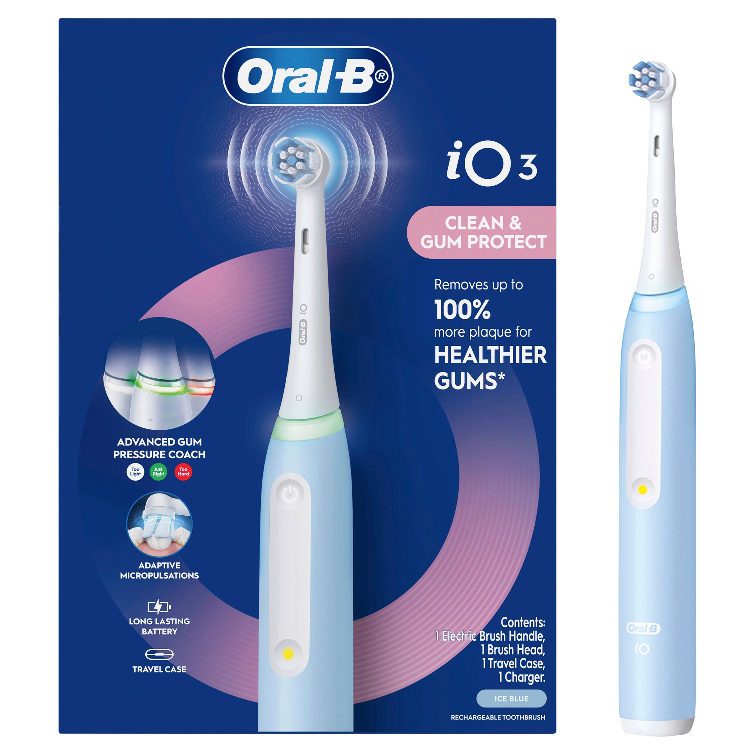 Oral-B iO 3 Clean & Gum Protect Ice Blue Electric Toothbrush 1 each - Image 9