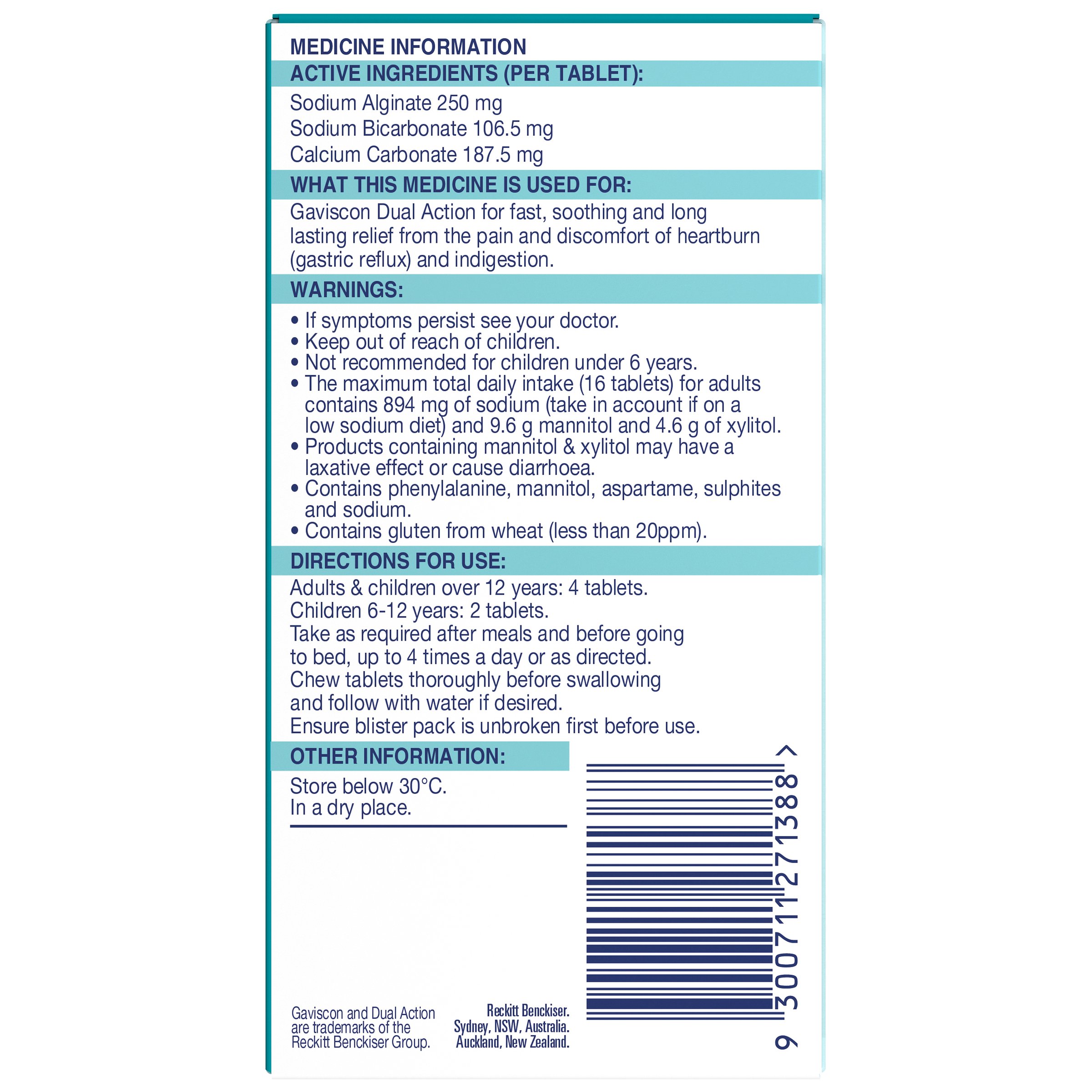 Gaviscon Dual Action Peppermint Flavour 48 chewable tablets - Image 2