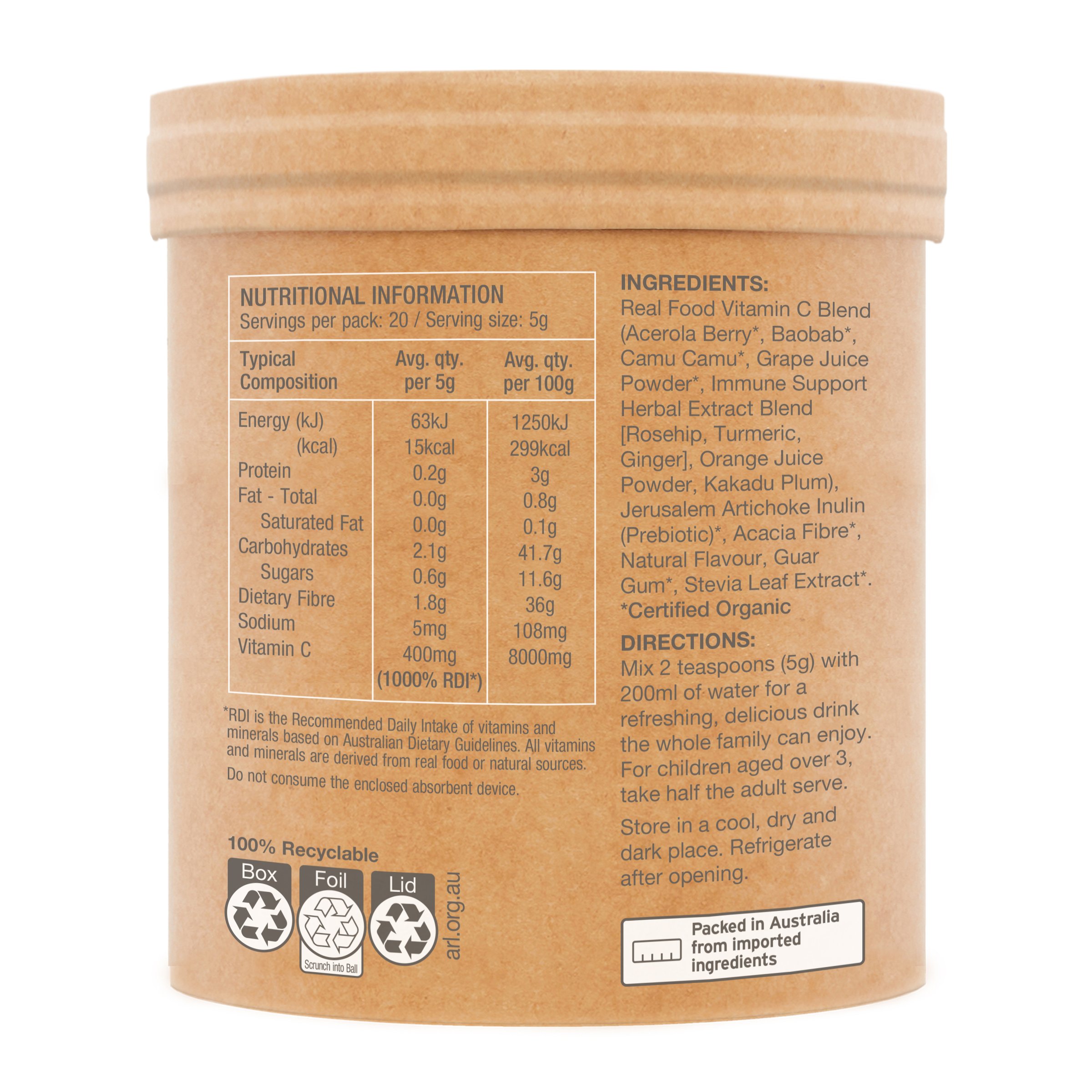 Amazonia Raw Real Food Nutrients Organic Vitamin C 100g - Image 2
