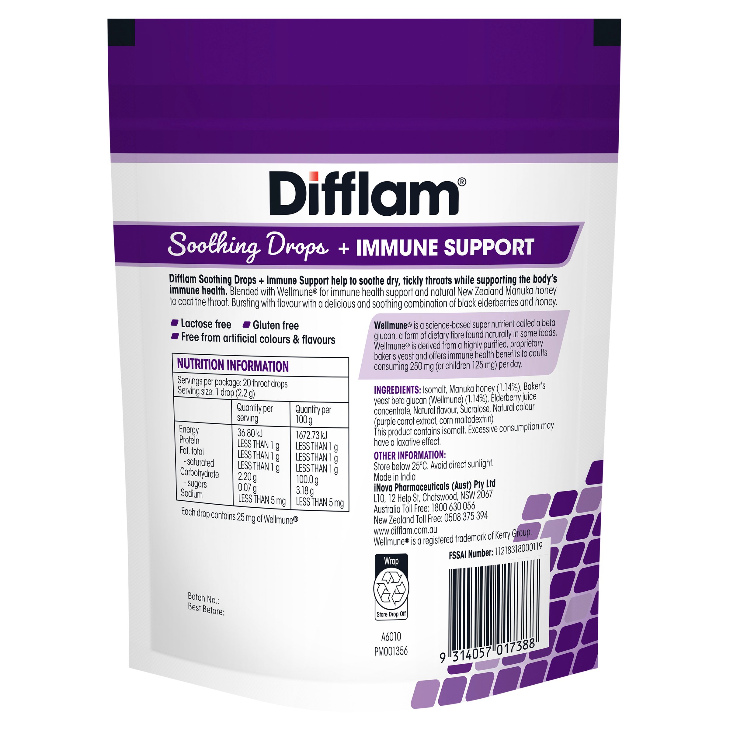 Difflam Soothing Drops + Immune Support Black Elderberry 20 lozenges - Image 2