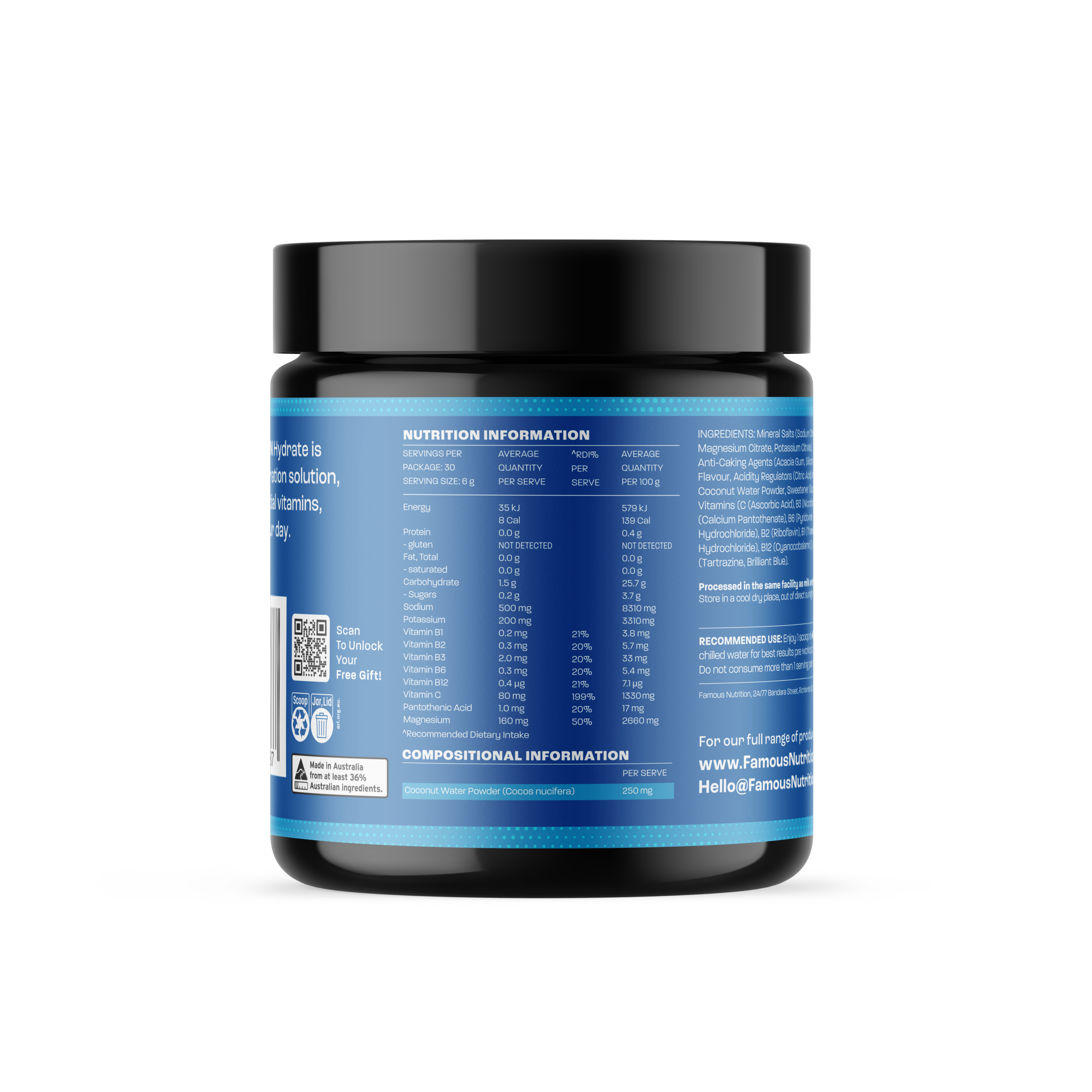 Famous Nutrition Hydrate Lemon & Lime Flavour 180g - Image 2
