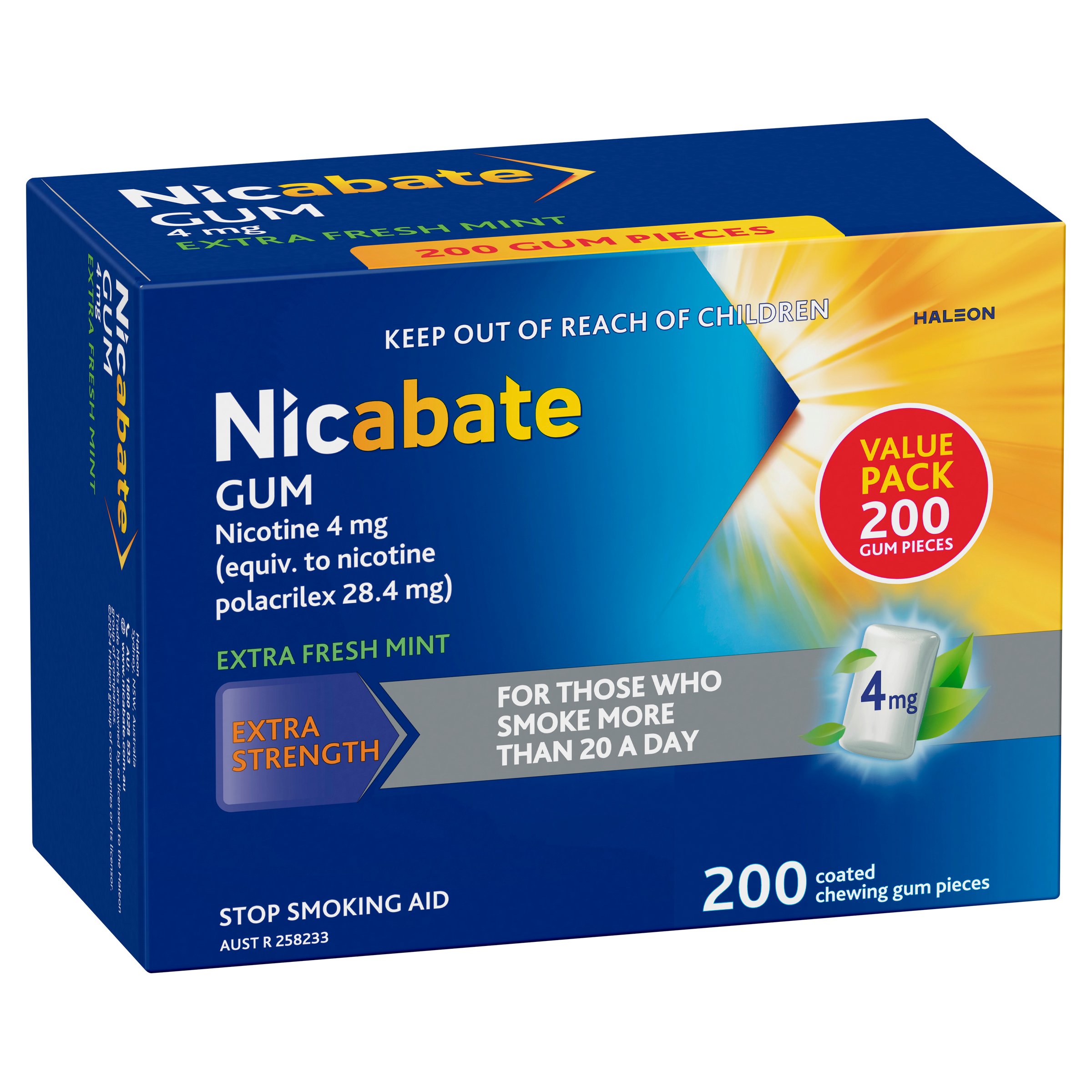 Nicabate Gum Extra Strength Extra Fresh Mint 4mg - 200 pieces - Image 11