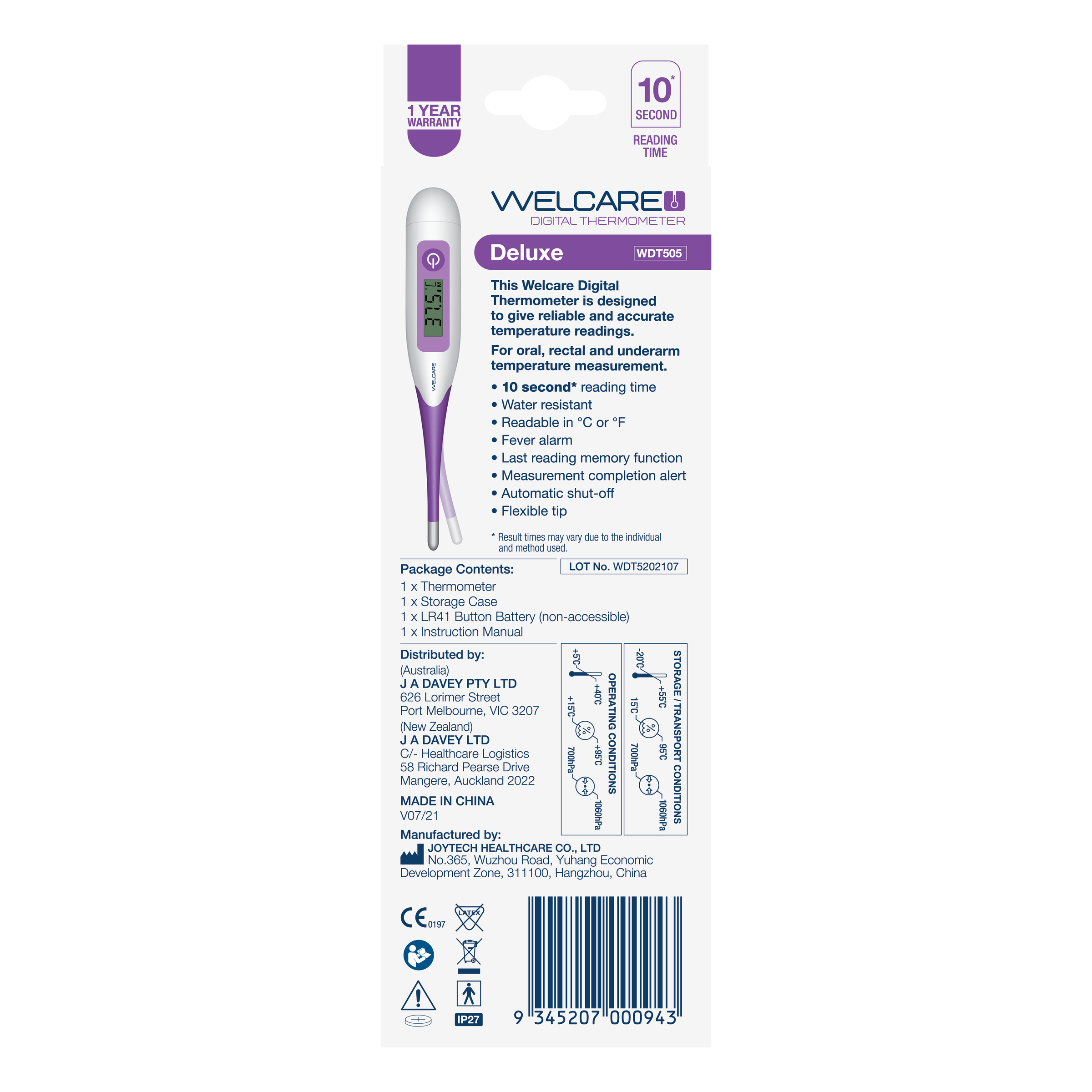 Welcare Digital Thermometer Deluxe WDT505 - 1 each - Image 2