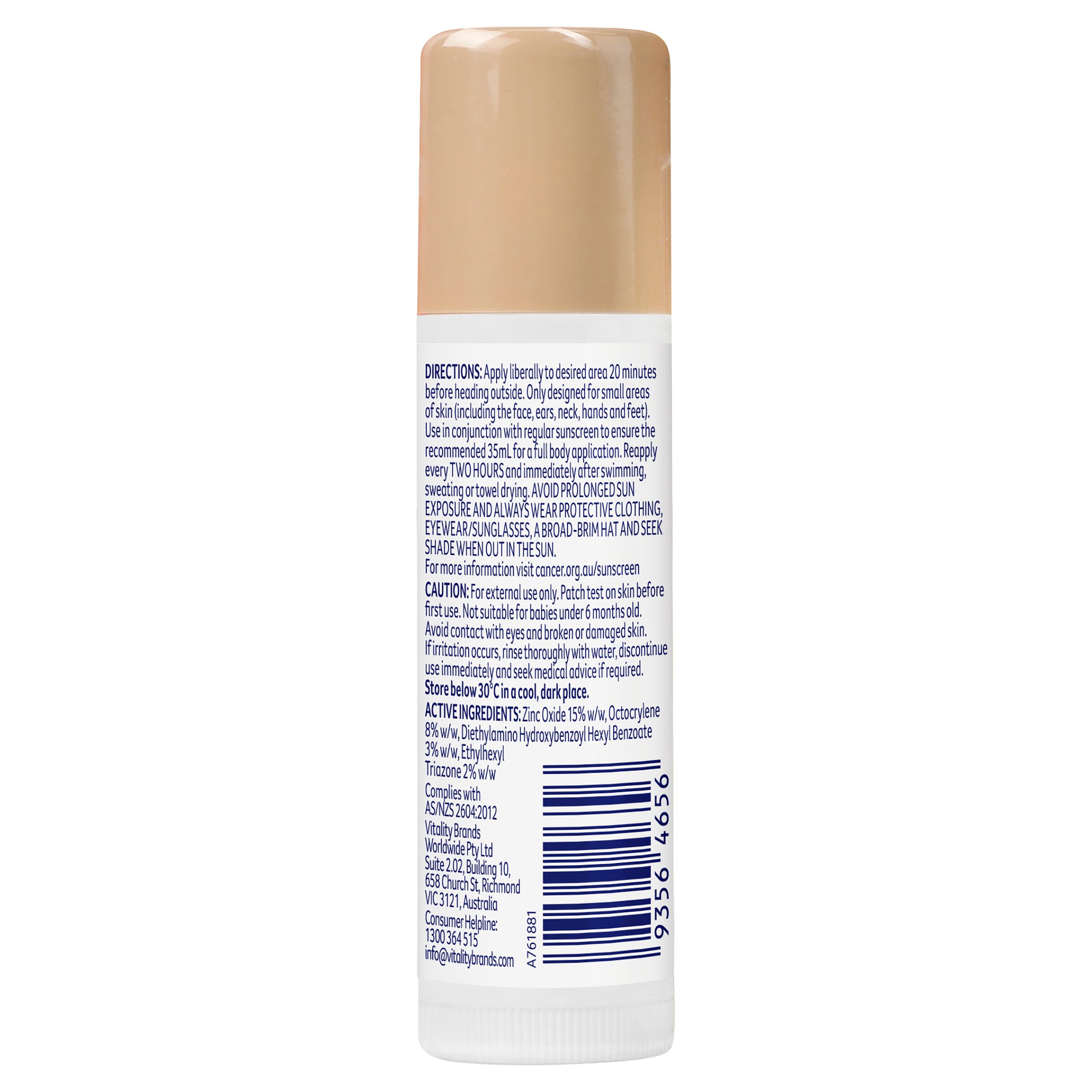 Cancer Council Sport Zinc Sunscreen Stick Tinted SPF50+ 12g - Image 2