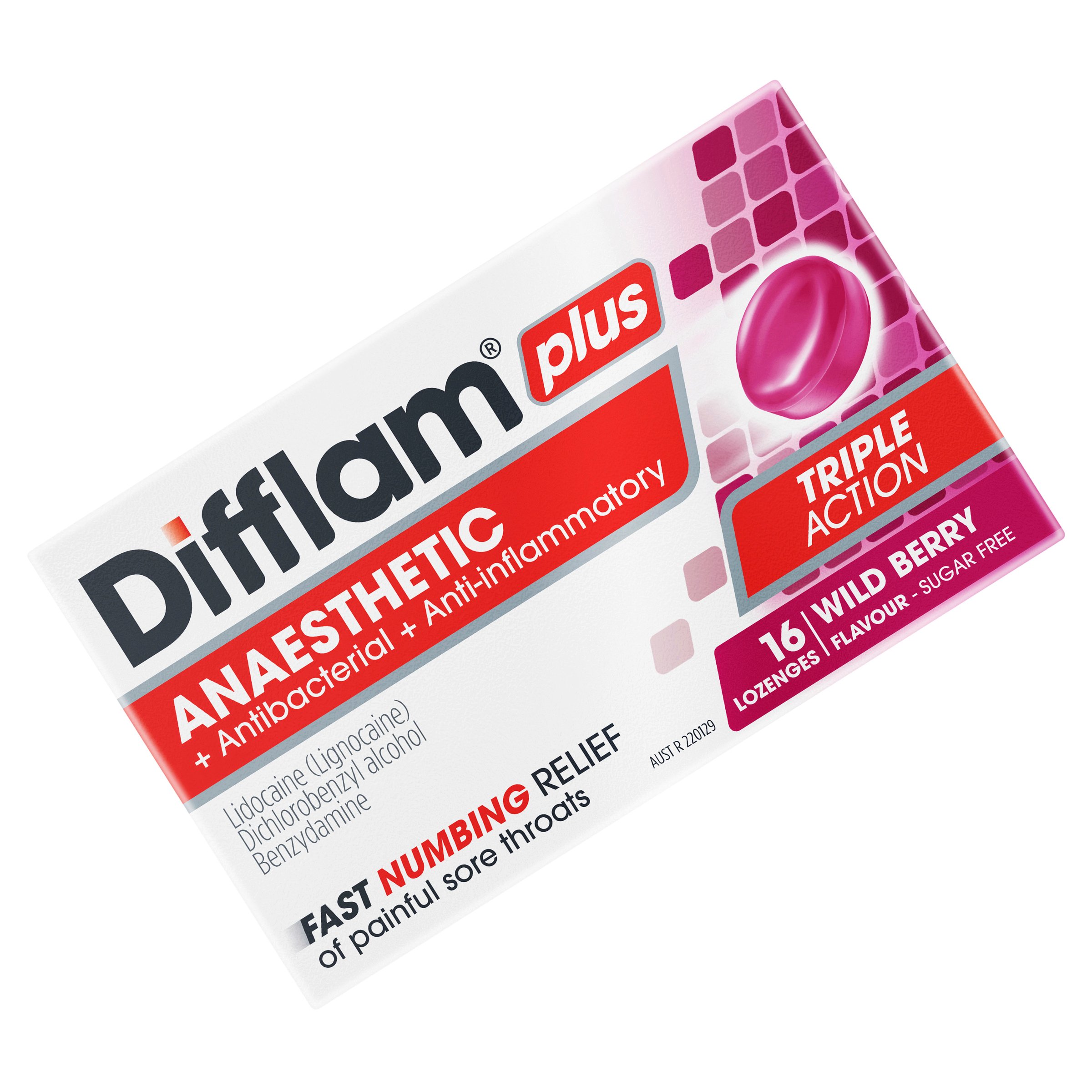 Difflam Plus Anaesthetic Triple Action Wild Berry 16 lozenges - Image 8