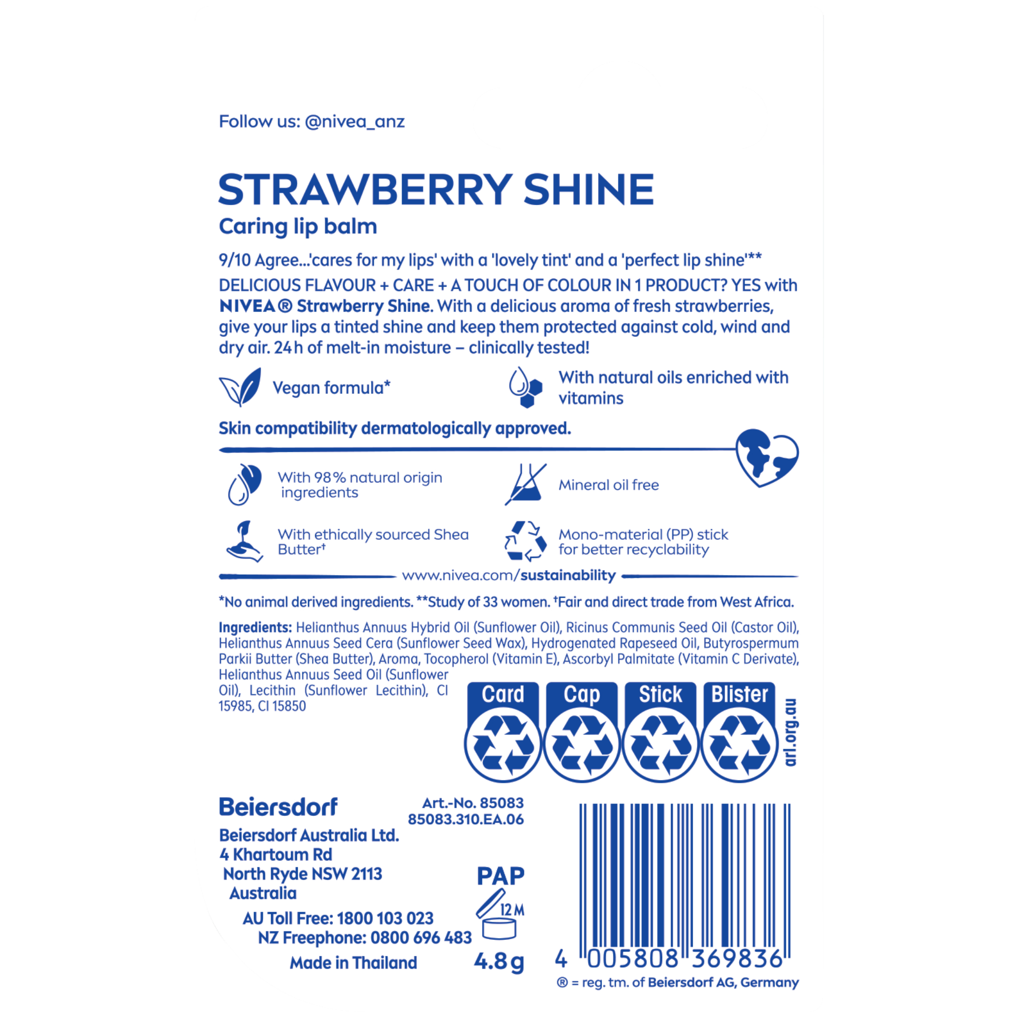 Nivea Lip Care Fruity Shine Strawberry 4.8g - Image 2