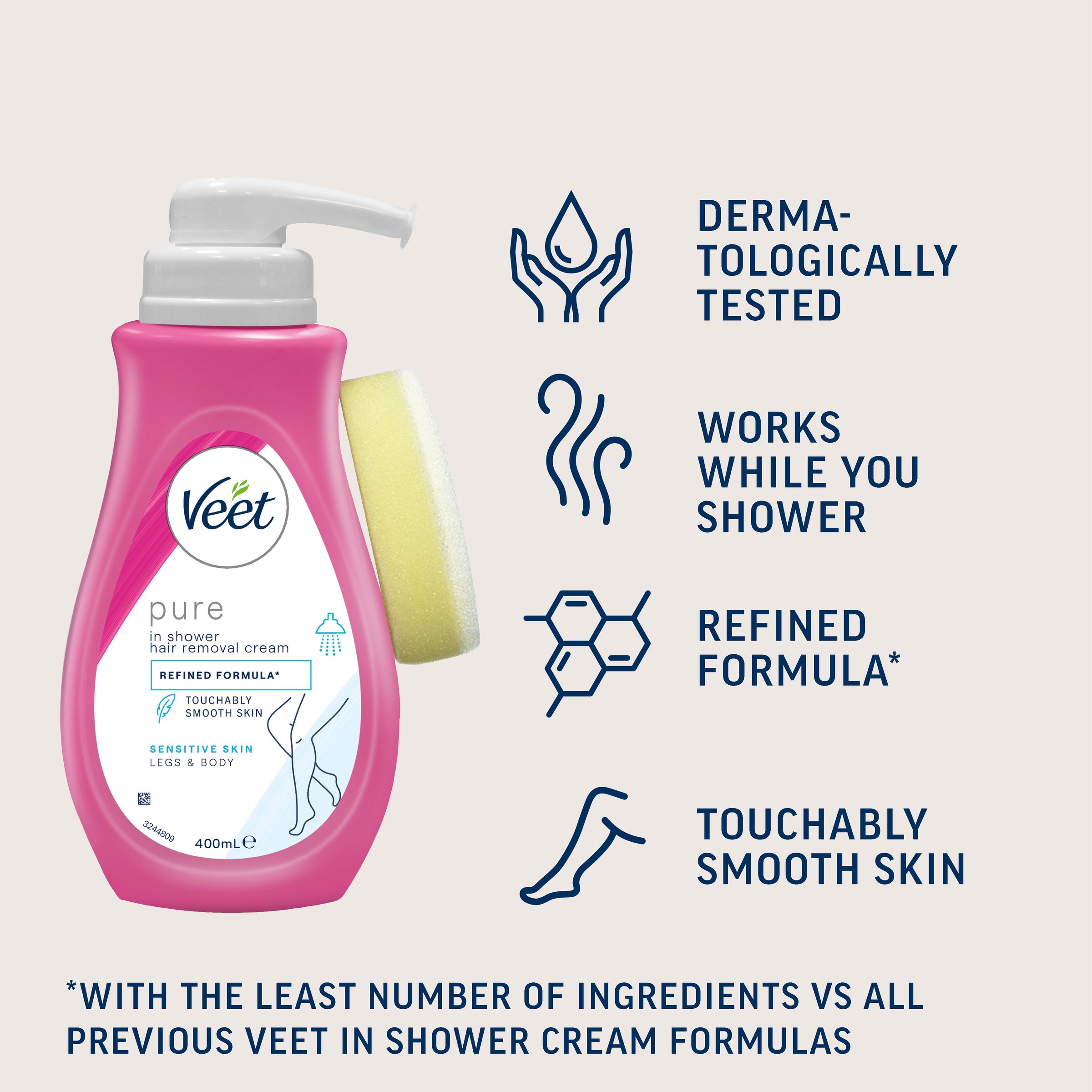 Veet In Shower Hair Removal Cream For Sensitive Skin 400ml - Image 4