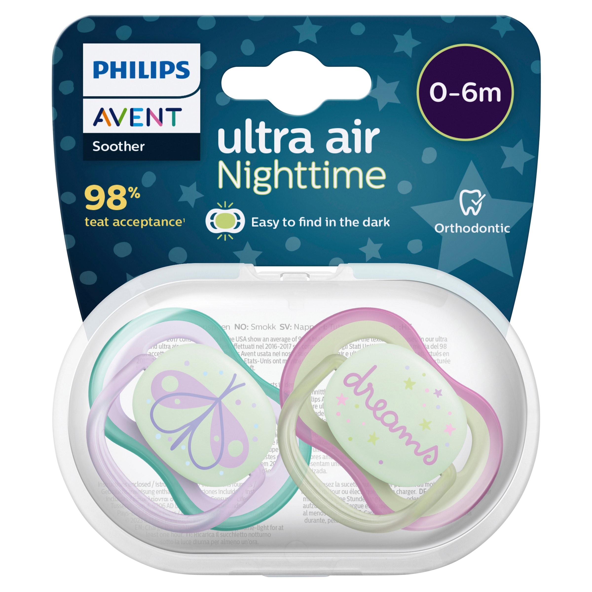 Avent Soother Night Time 0-6 Months 2 pack - Image 1