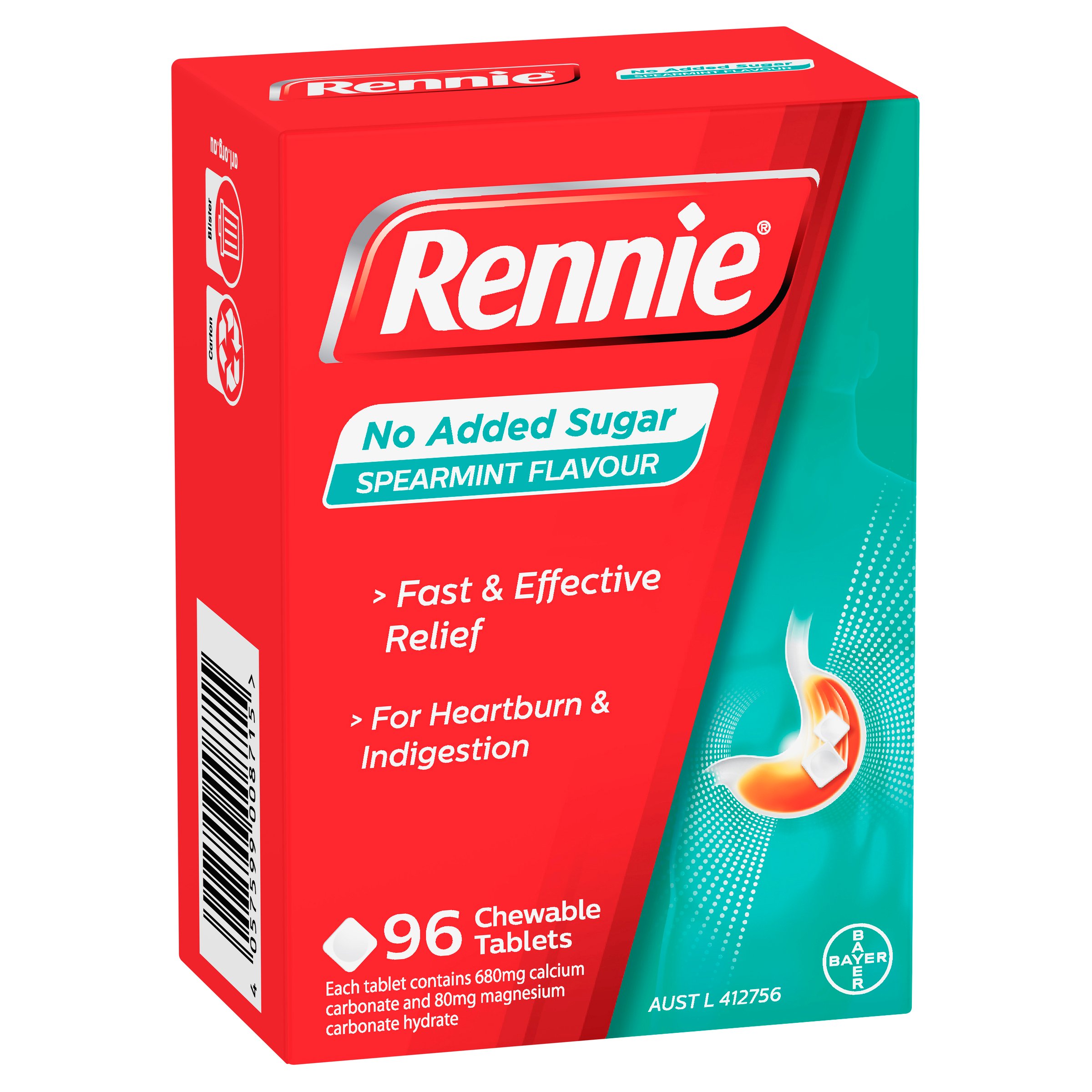Rennie No Added Sugar Spearmint 96 chewable tablets - Image 6