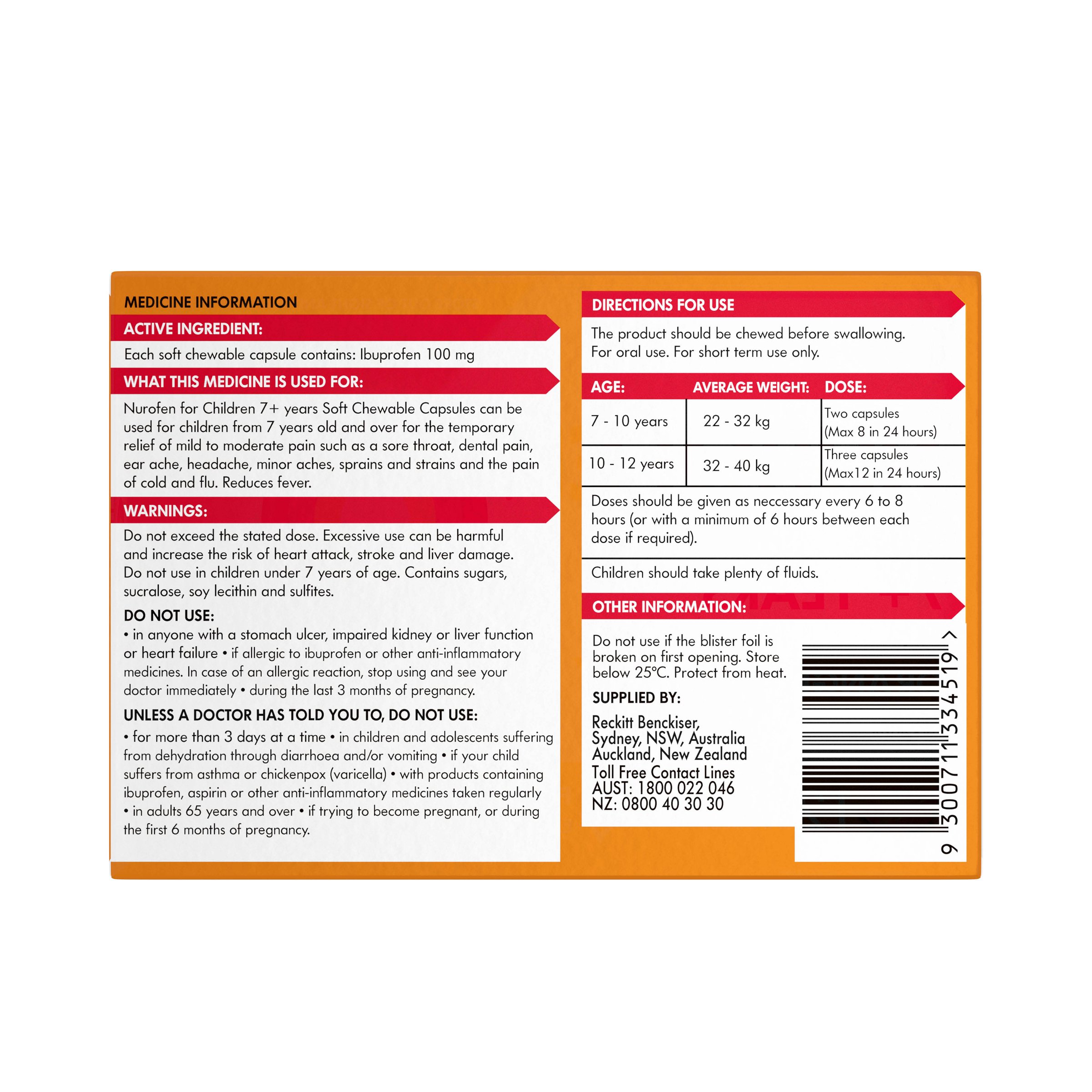 Nurofen For Children 7+ Years Orange 100mg 12 chewable capsules - Image 2