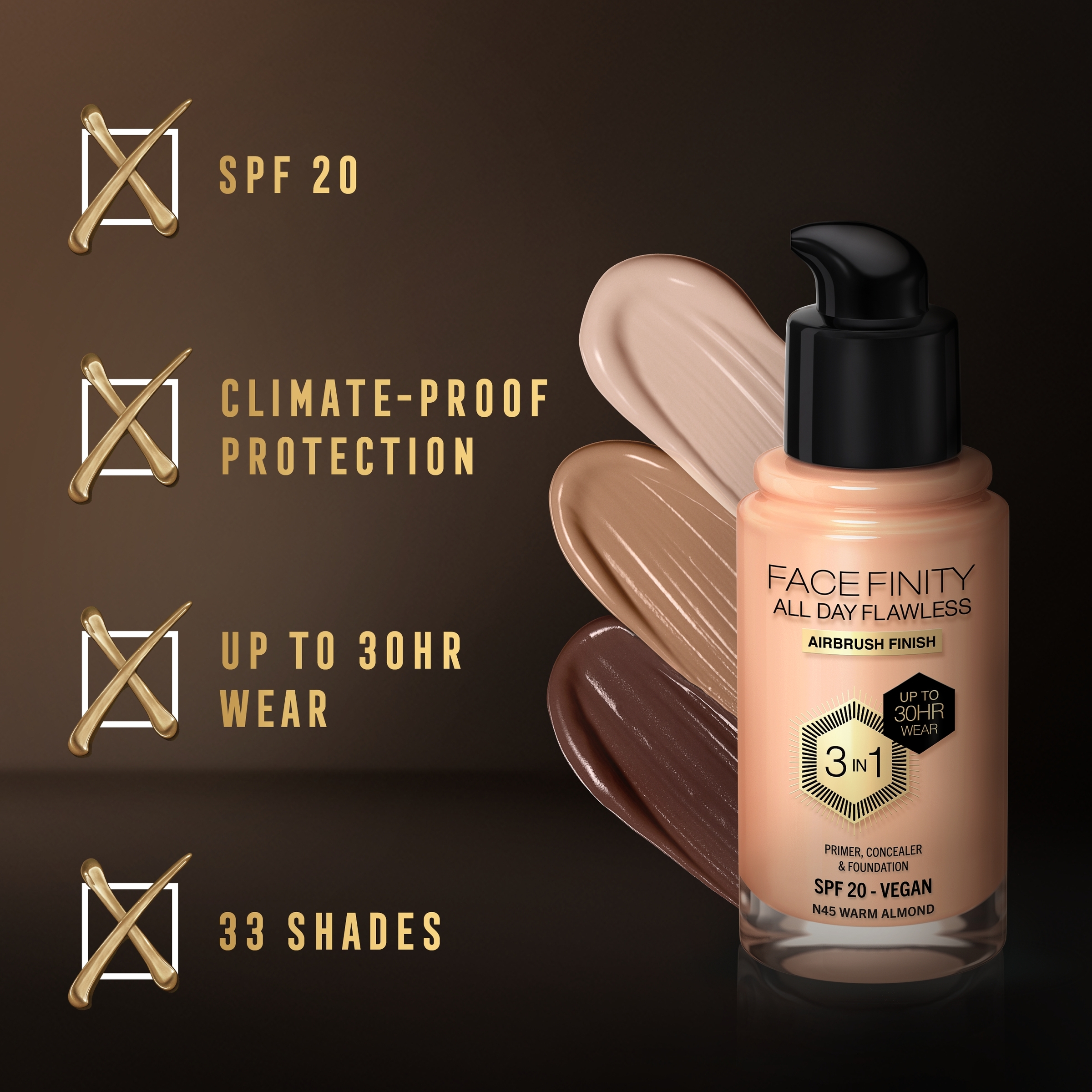 Max Factor Facefinity All Day Flawless D5 Free Foundation Warm Almond 45 - 30ml - Image 4