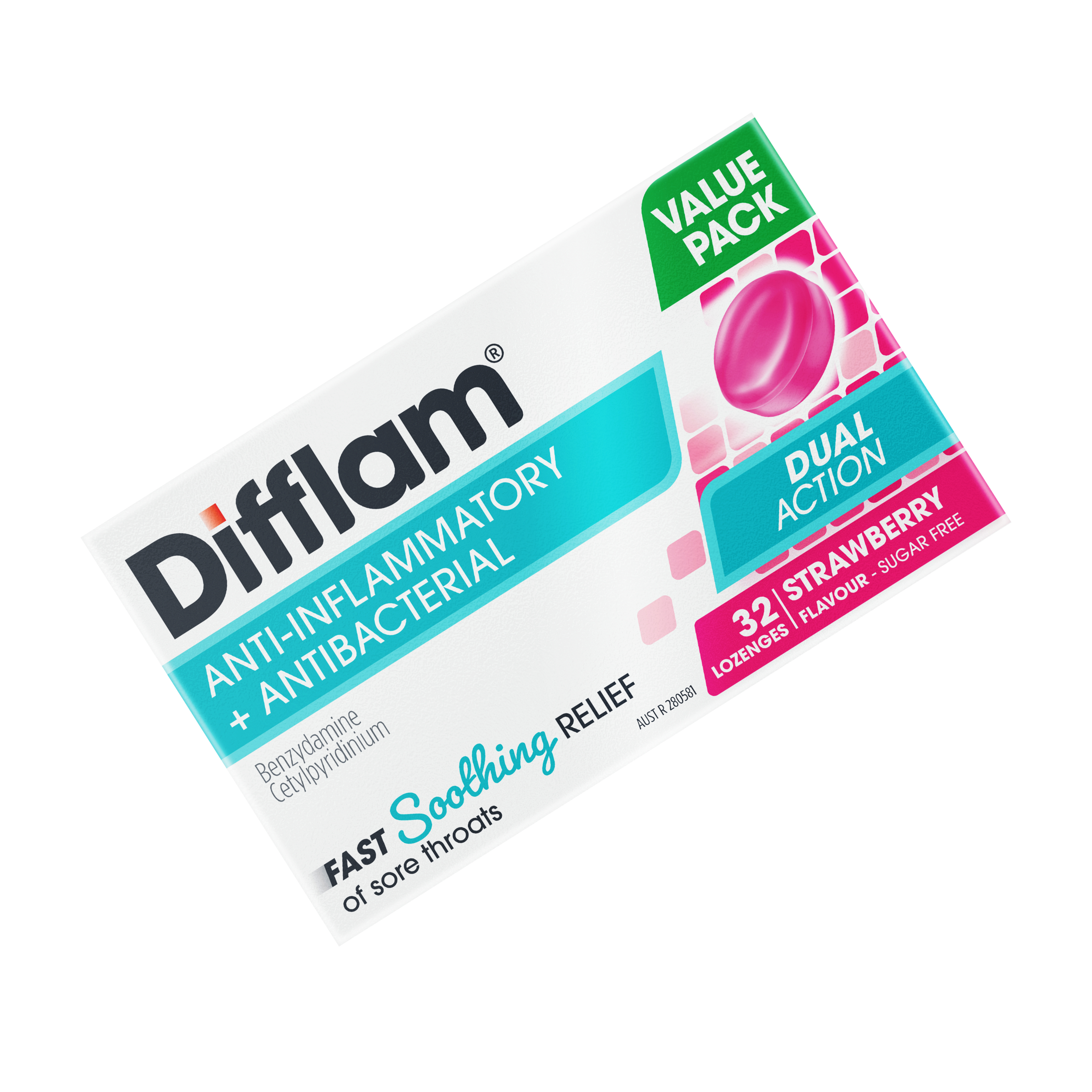 Difflam Sore Throat Lozenge Strawberry Value Pack 32 lozenges - Image 5