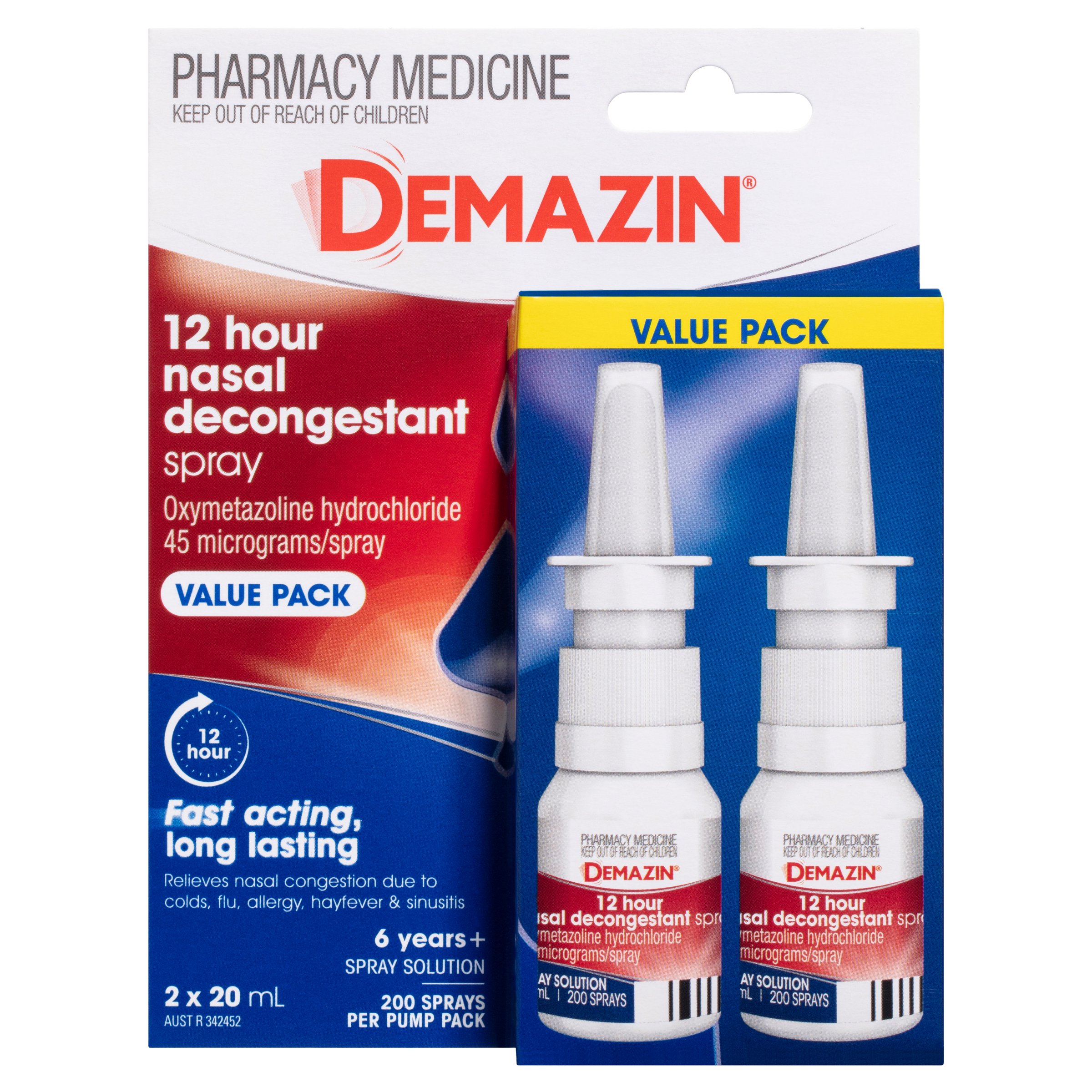 Demazin 12 Hour Decongestant Nasal Spray 20ml - 2 pack - Image 1