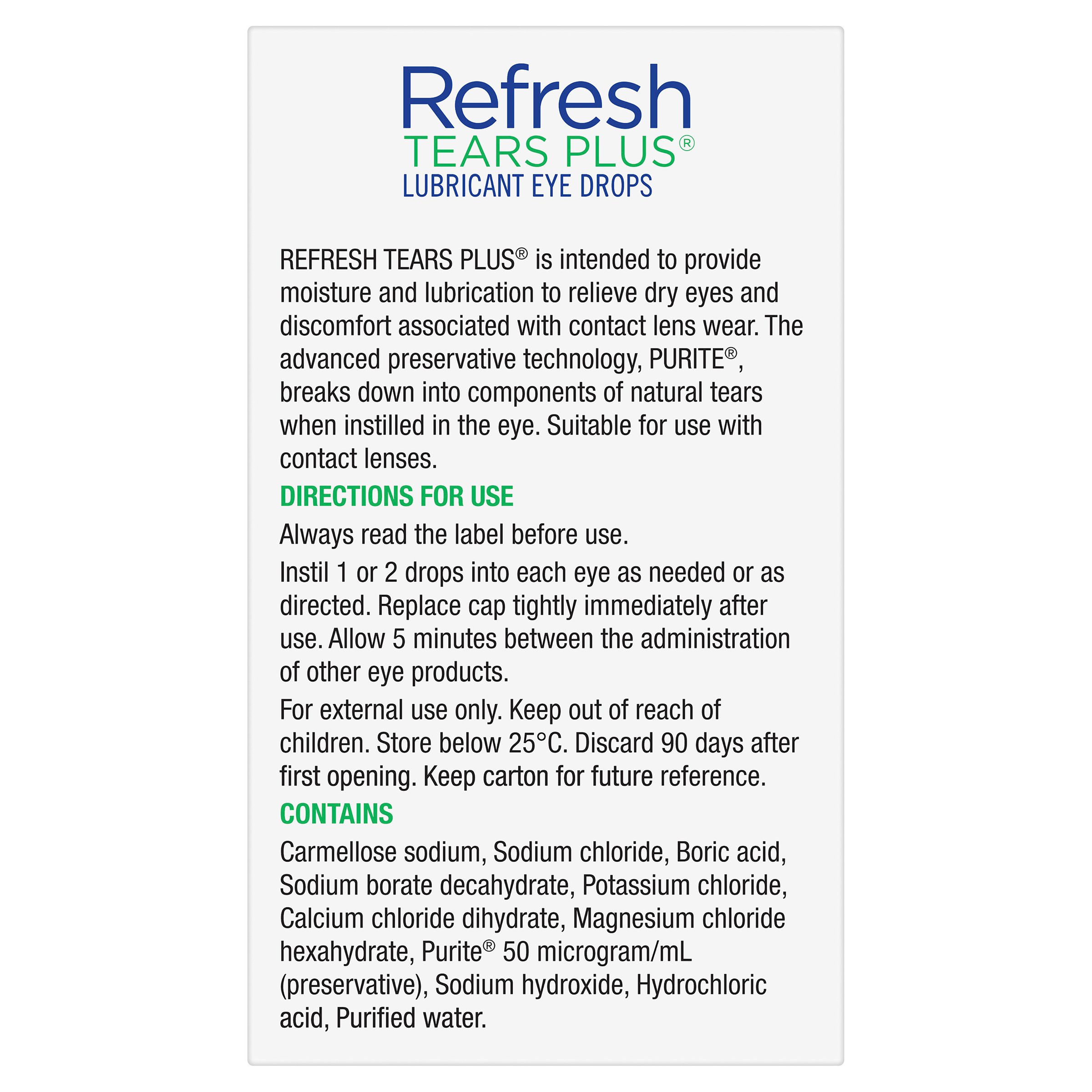 Refresh Tears Plus Eye Drops For Dry Irritated Eyes 5mg/ml - 15ml - Image 2