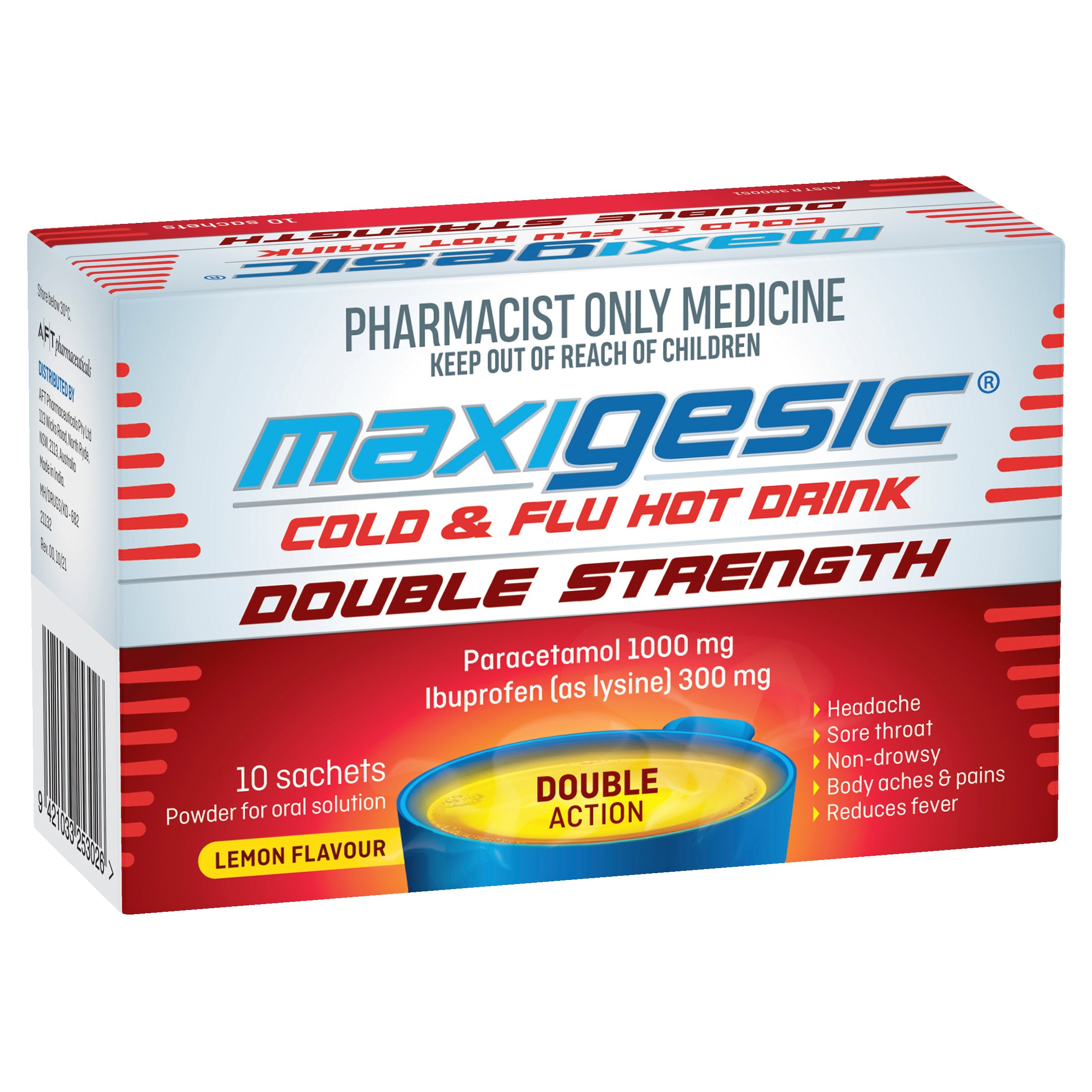 Maxigesic Cold & Flu Hot Drink Double Strength 1000mg/300mg - 10 sachets - Image 6