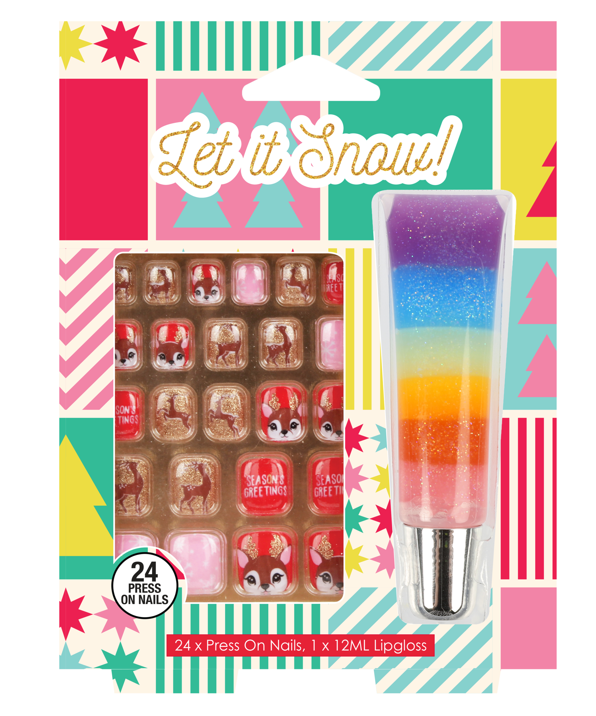 GFA Festive Joyous Press On Nails And Lipgloss 1 each