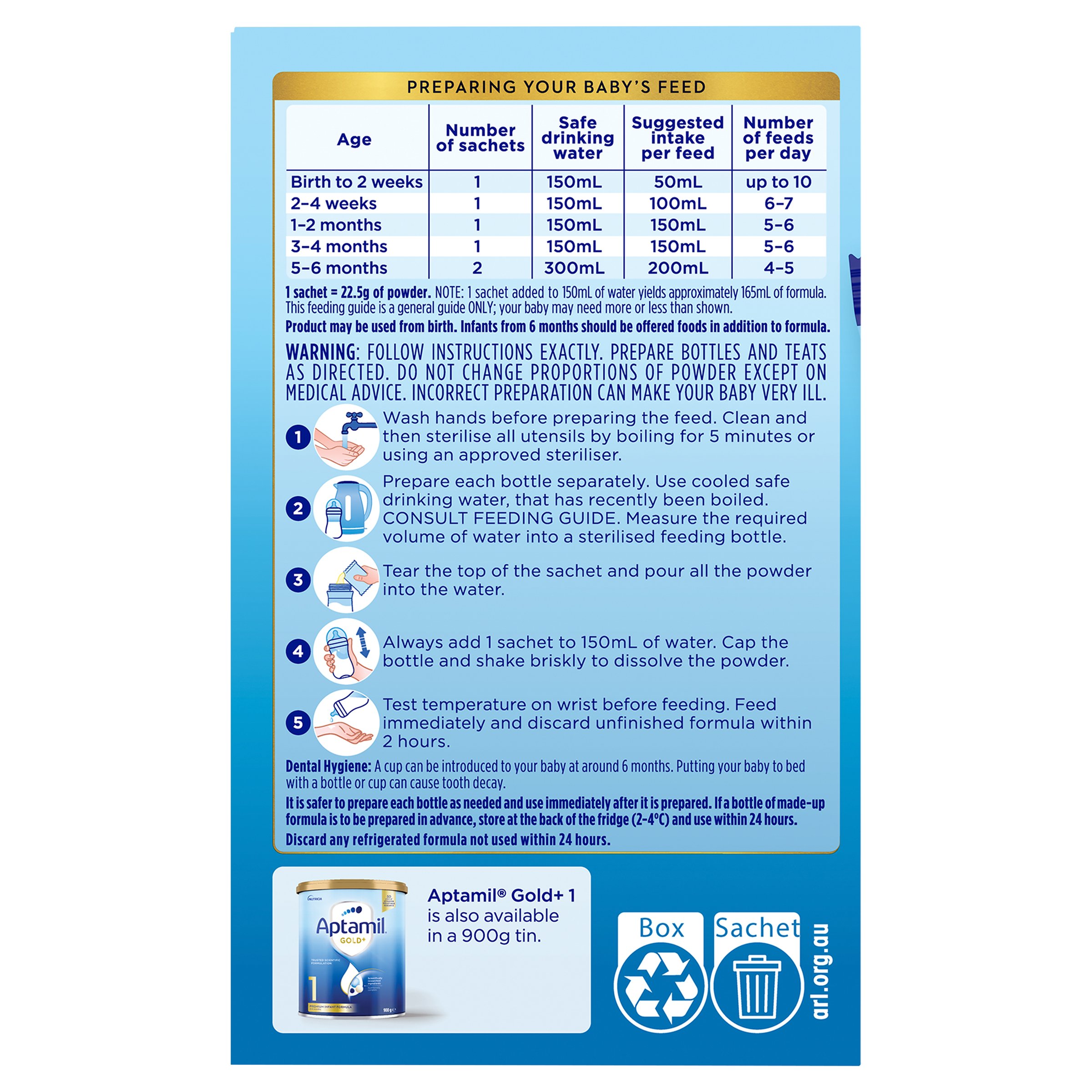 Aptamil Gold Formula 22.5g Stage 1 - 5 sachets - Image 3