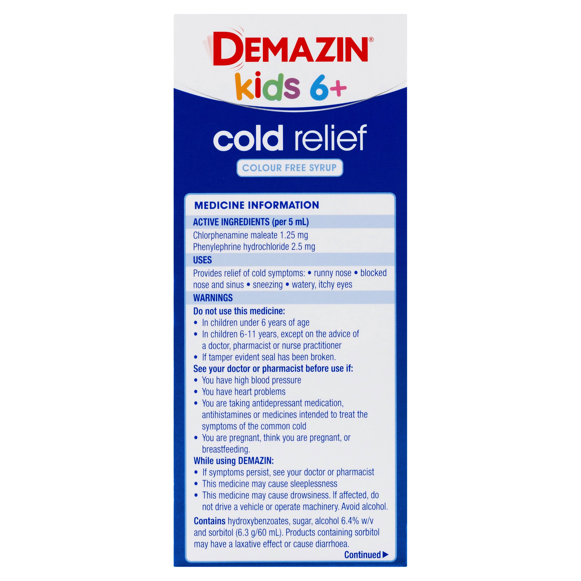 Demazin Kids 6+ Years Cold Relief Peach & Vanilla Flavour 200ml - Image 2