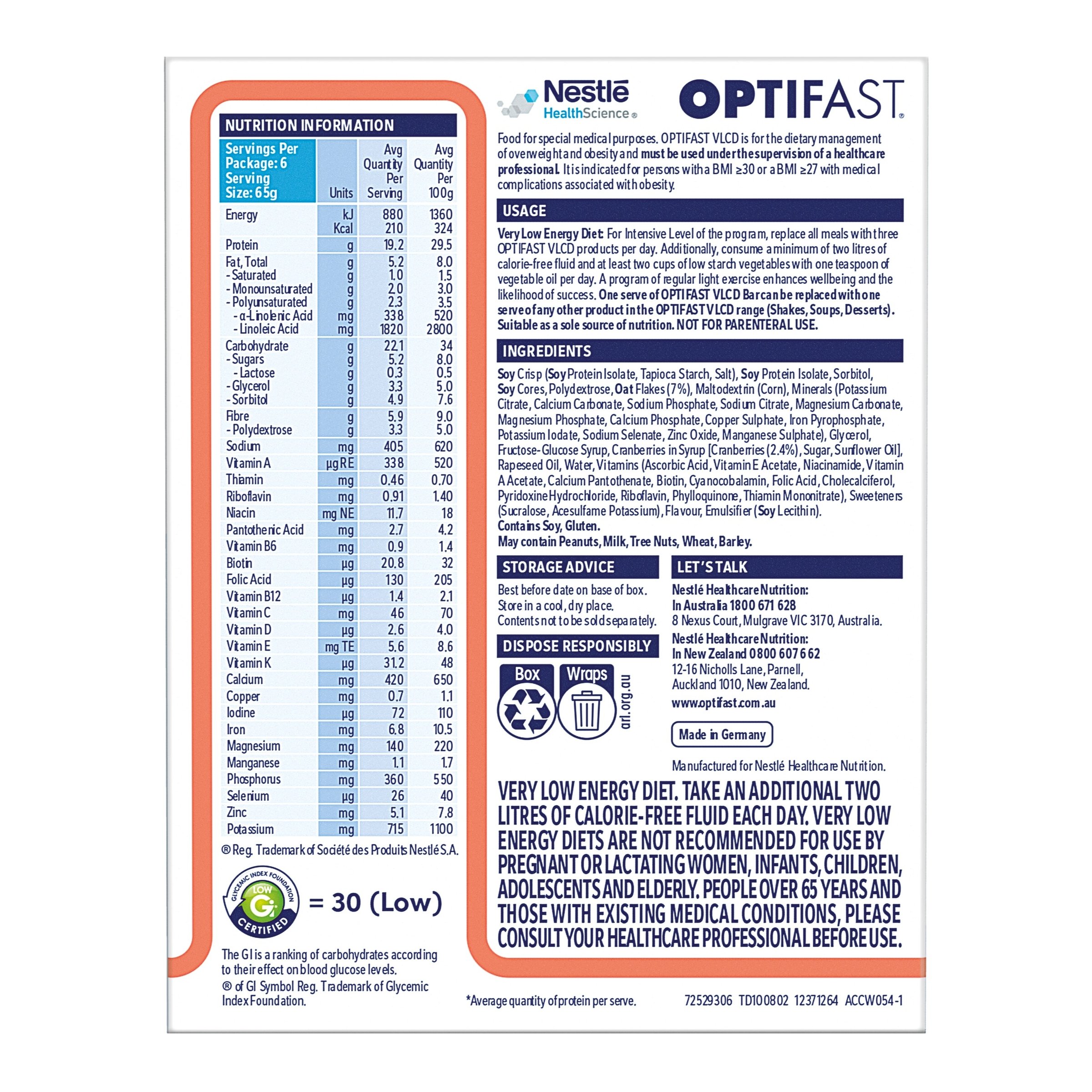 Optifast VLCD Bar Cereal 65g - 6 pack - Image 2
