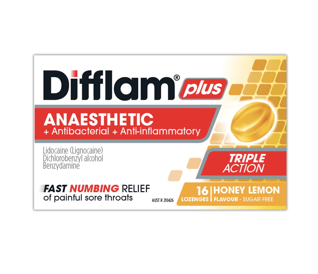 Difflam Plus Anaesthetic Triple Action Honey & Lemon 16 lozenges - Image 1