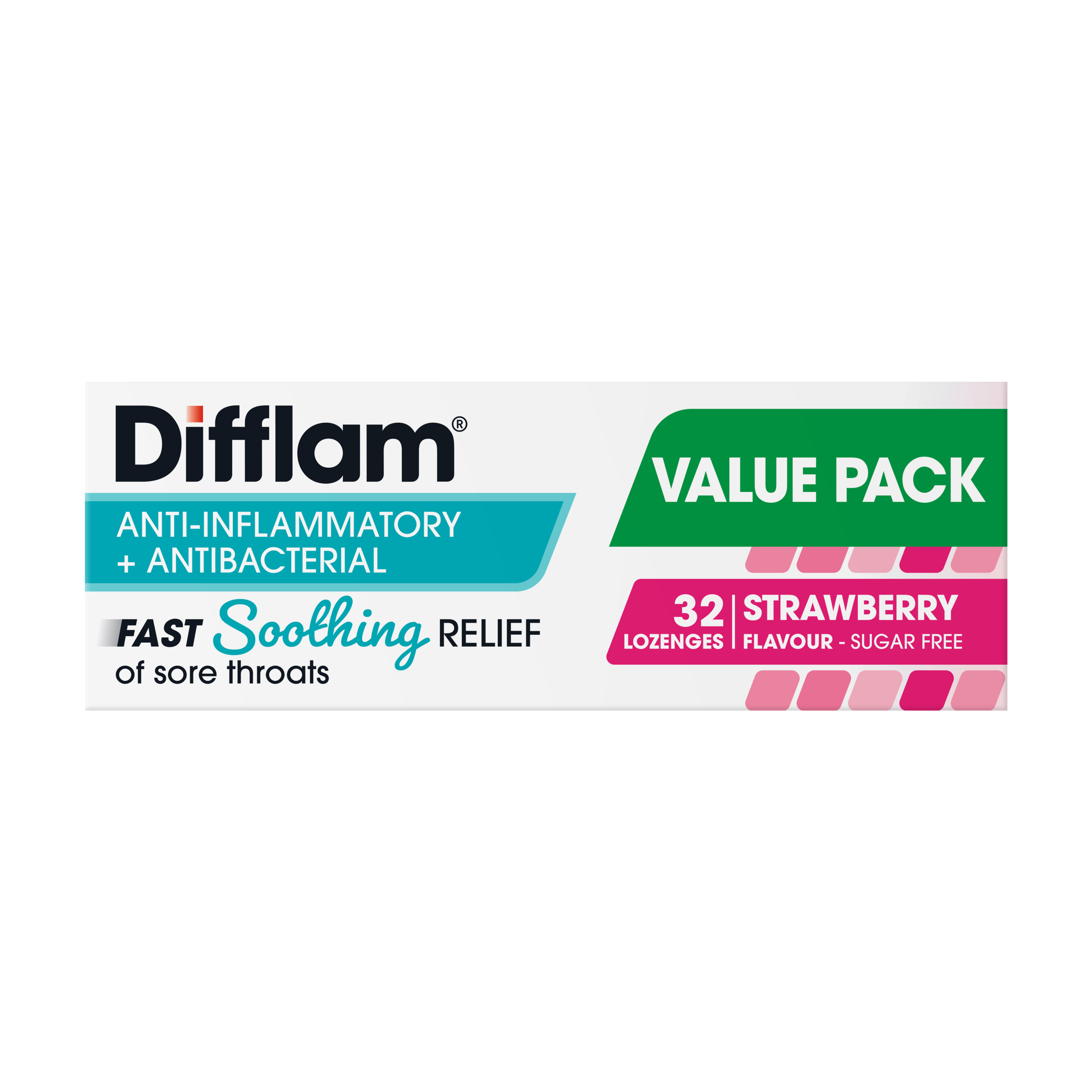 Difflam Sore Throat Lozenge Strawberry Value Pack 32 lozenges - Image 3