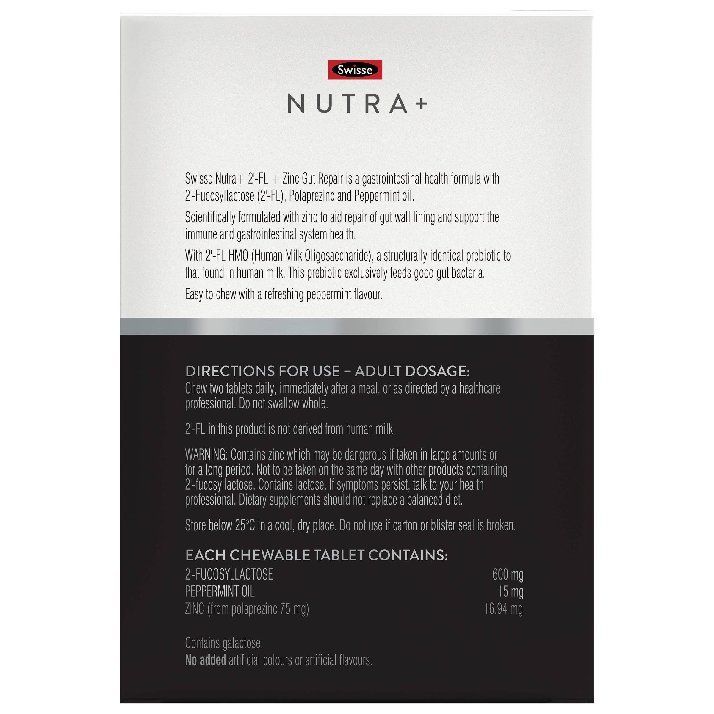 Swisse Nutra+ 2'-FL + Zinc Gut Repair 60 chewable tablets - Image 2