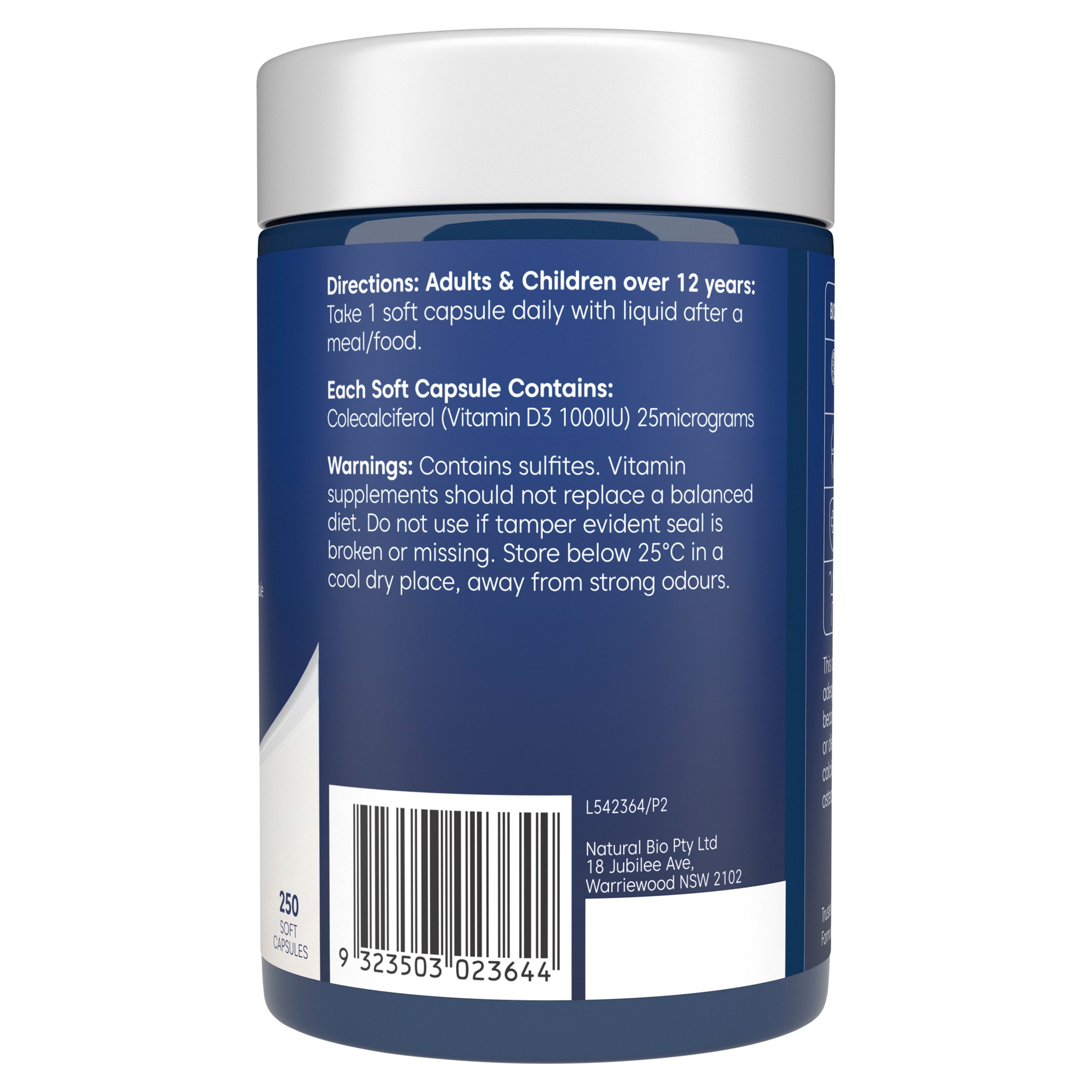 Bioglan Vitamin D3 1000IU - 250 capsules - Image 2