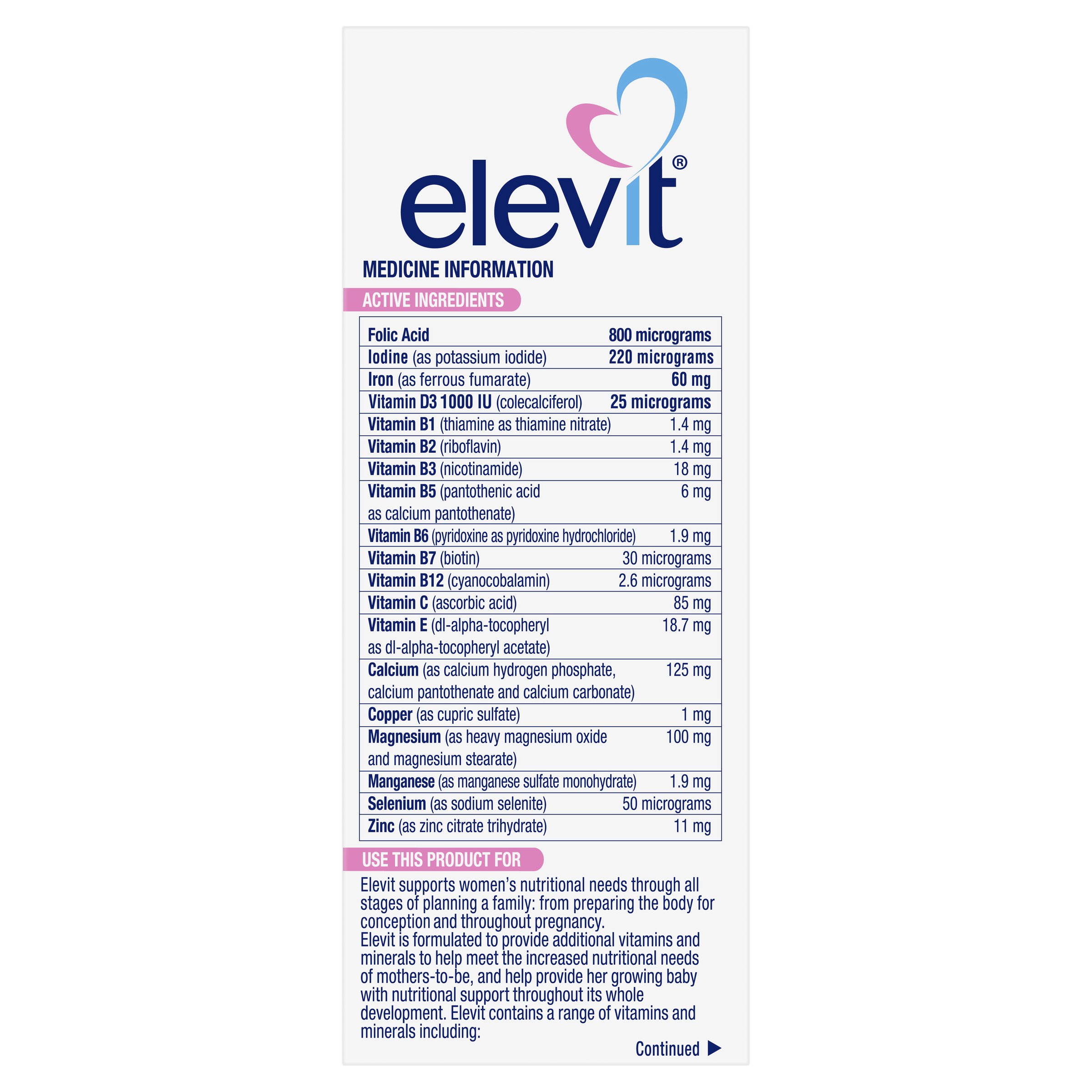 Elevit Pre-Conception & Pregnancy 30 tablets - Image 2