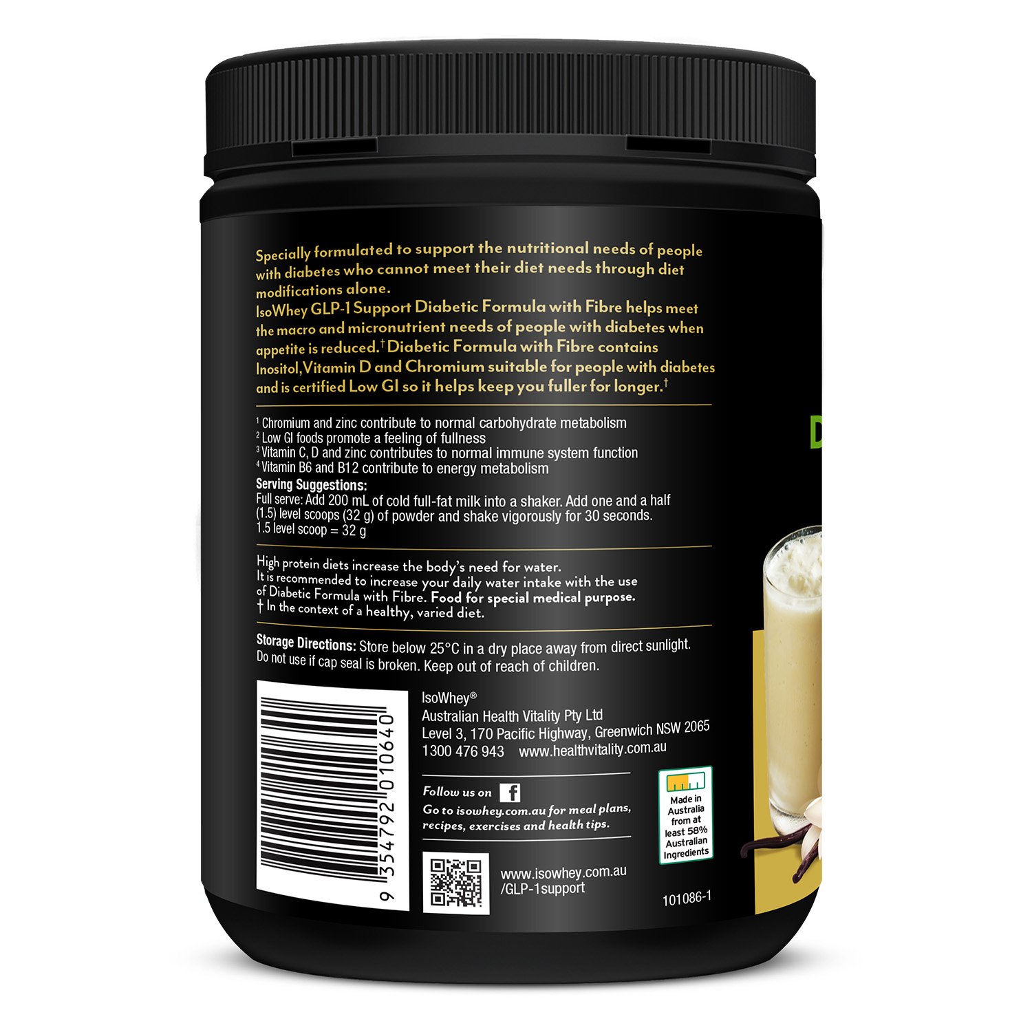 Isowhey GLP-1 Support Diabetic Formula With Fibre Vanilla 480g - Image 2