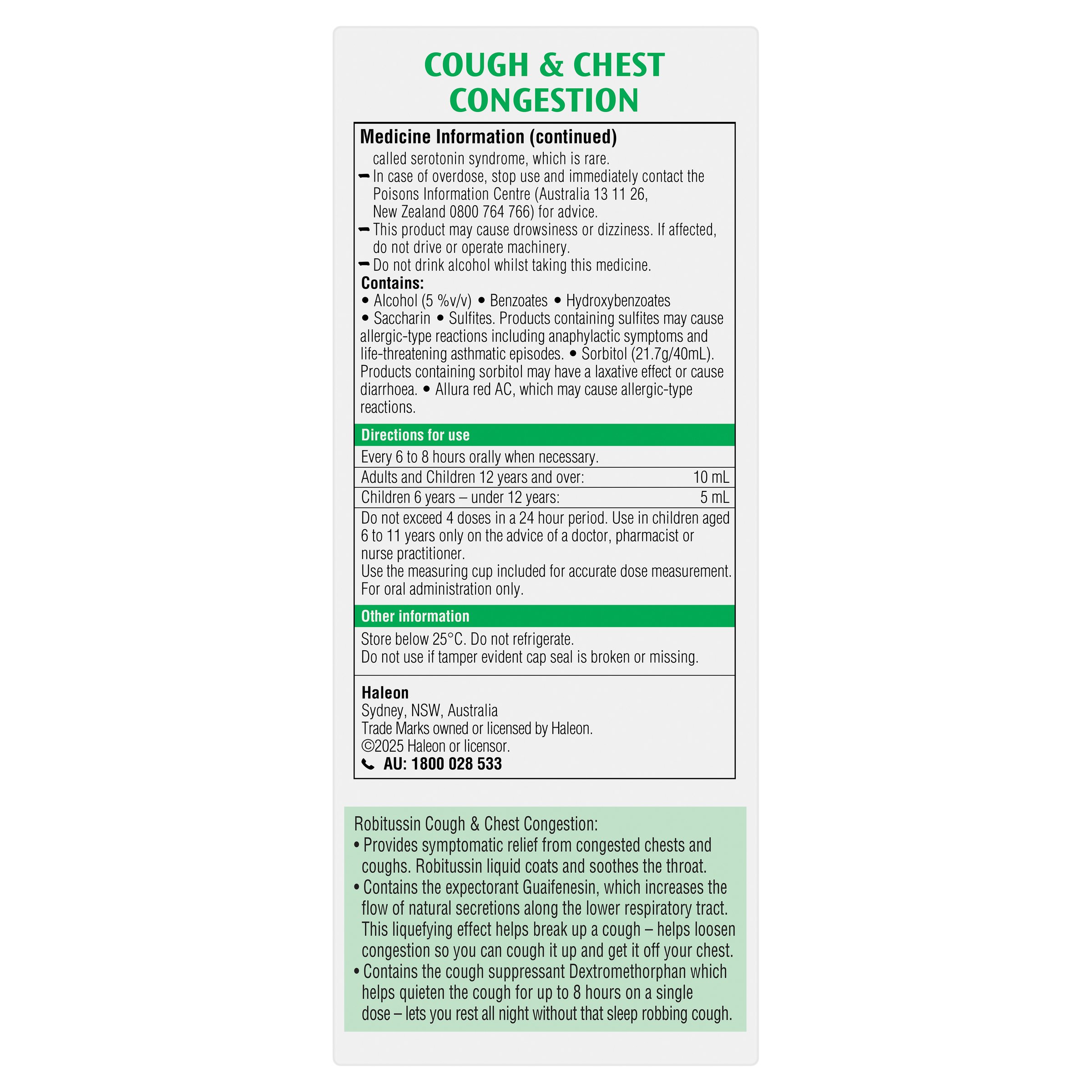 Robitussin Cough & Chest Congestion Oral Liquid Vanilla Cherry Flavour 200ml - Image 3