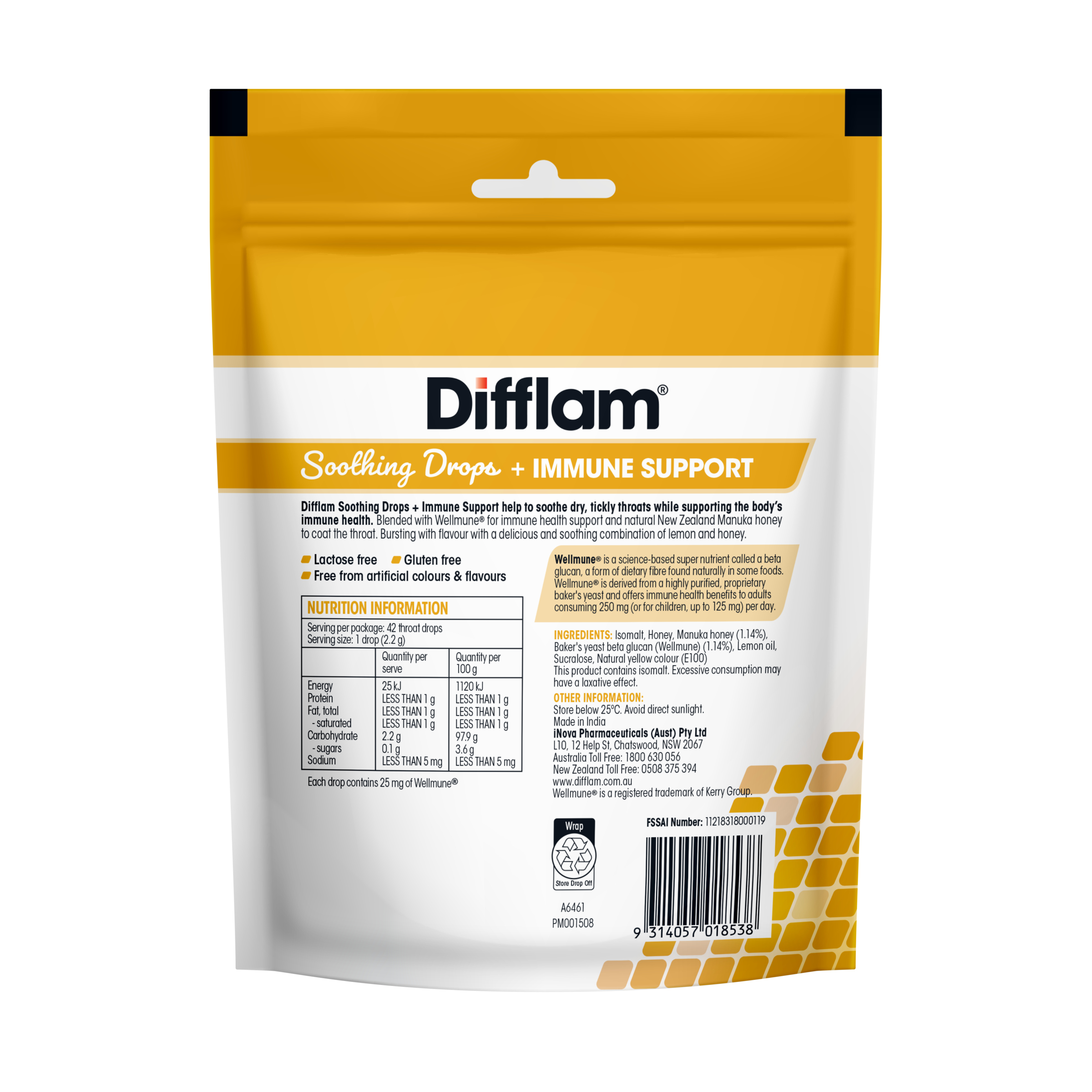Difflam Soothing Drops + Immune Support Honey & Lemon 42 lozenges - Image 2